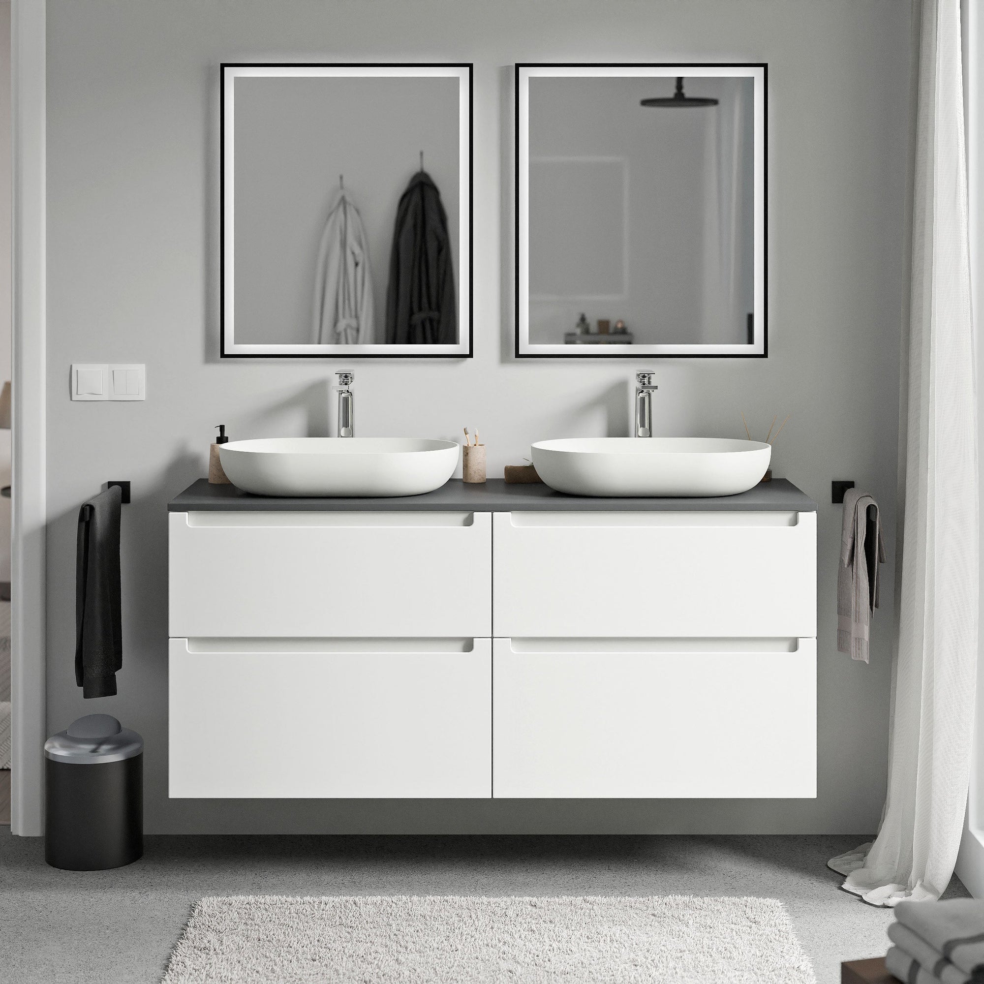 Meuble salle de bain VIREO 140 cm pour vasque à poser - couleurs au choix