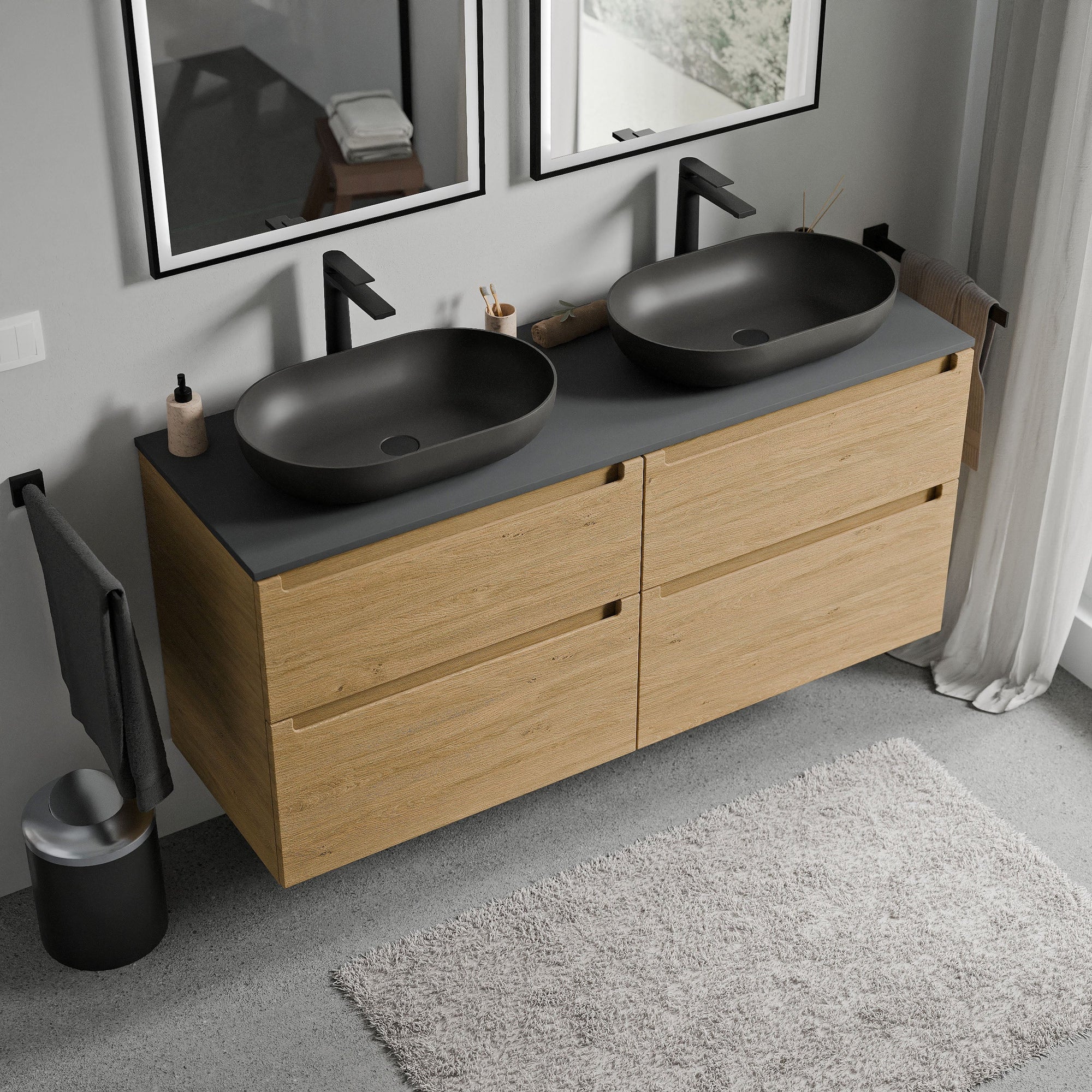 Meuble salle de bain VIREO 140 cm pour vasque à poser - couleurs au choix