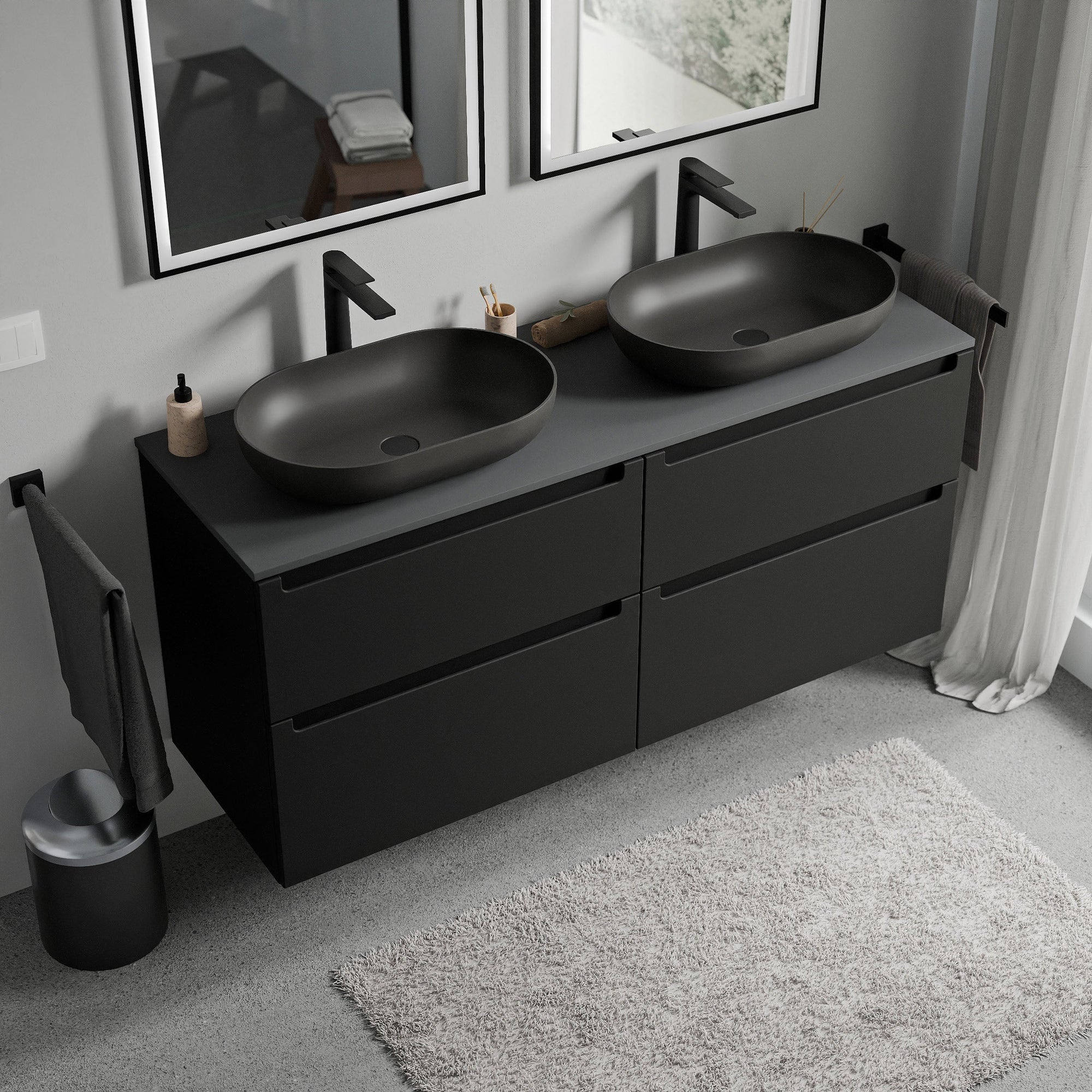 Meuble salle de bain VIREO 140 cm pour vasque à poser - couleurs au choix