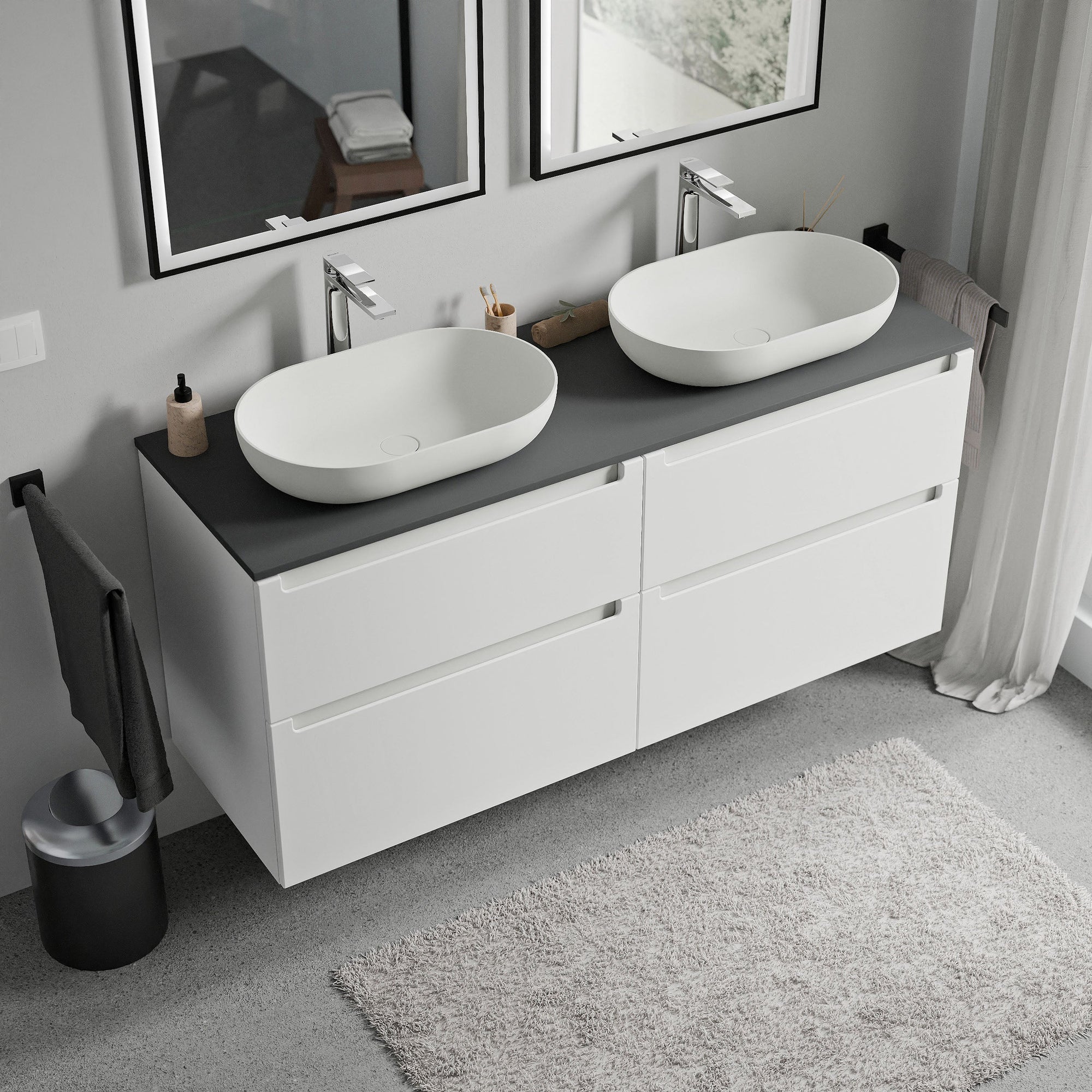Meuble salle de bain VIREO 140 cm pour vasque à poser - couleurs au choix