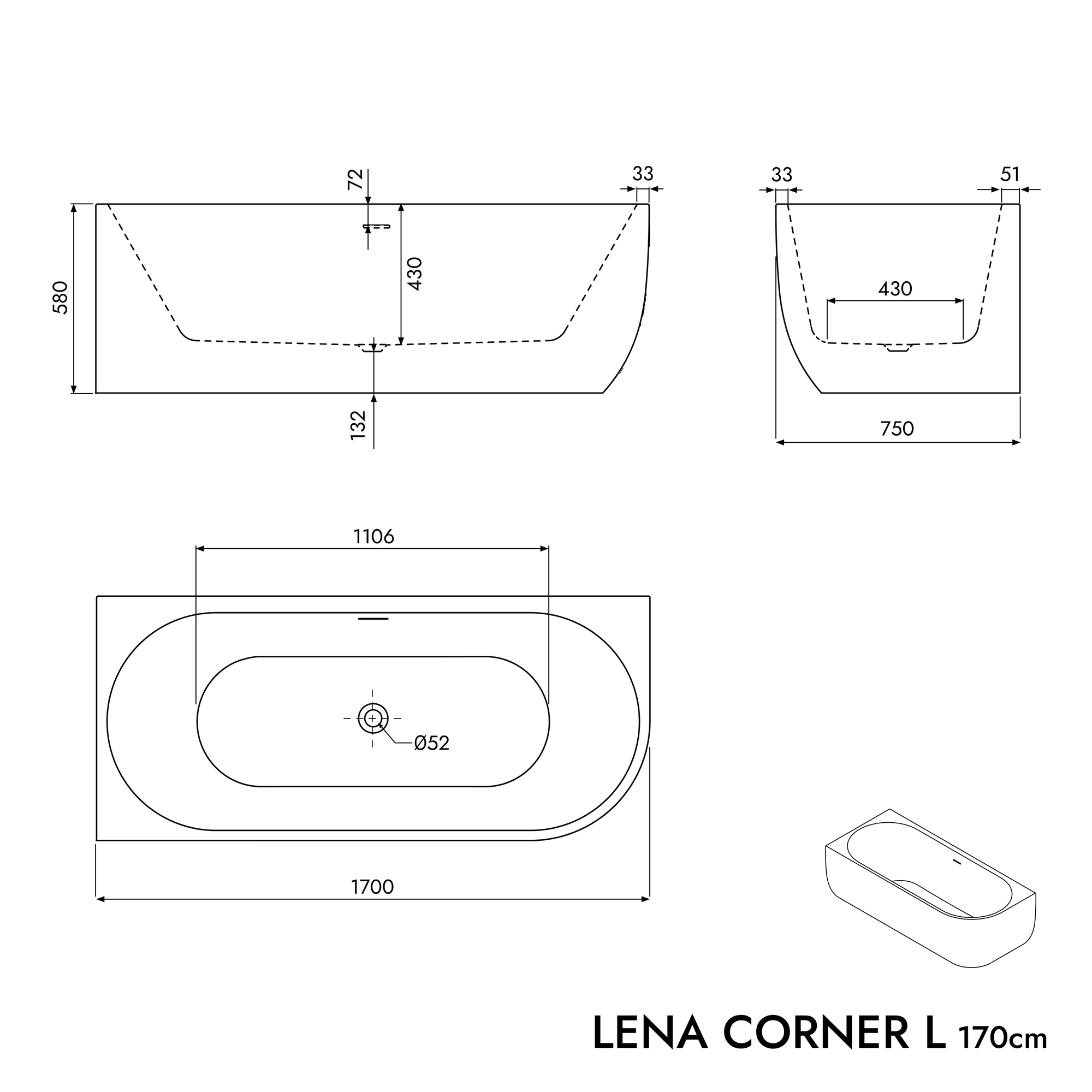 Baignoire d'angle semi-îlot LENA CORNER