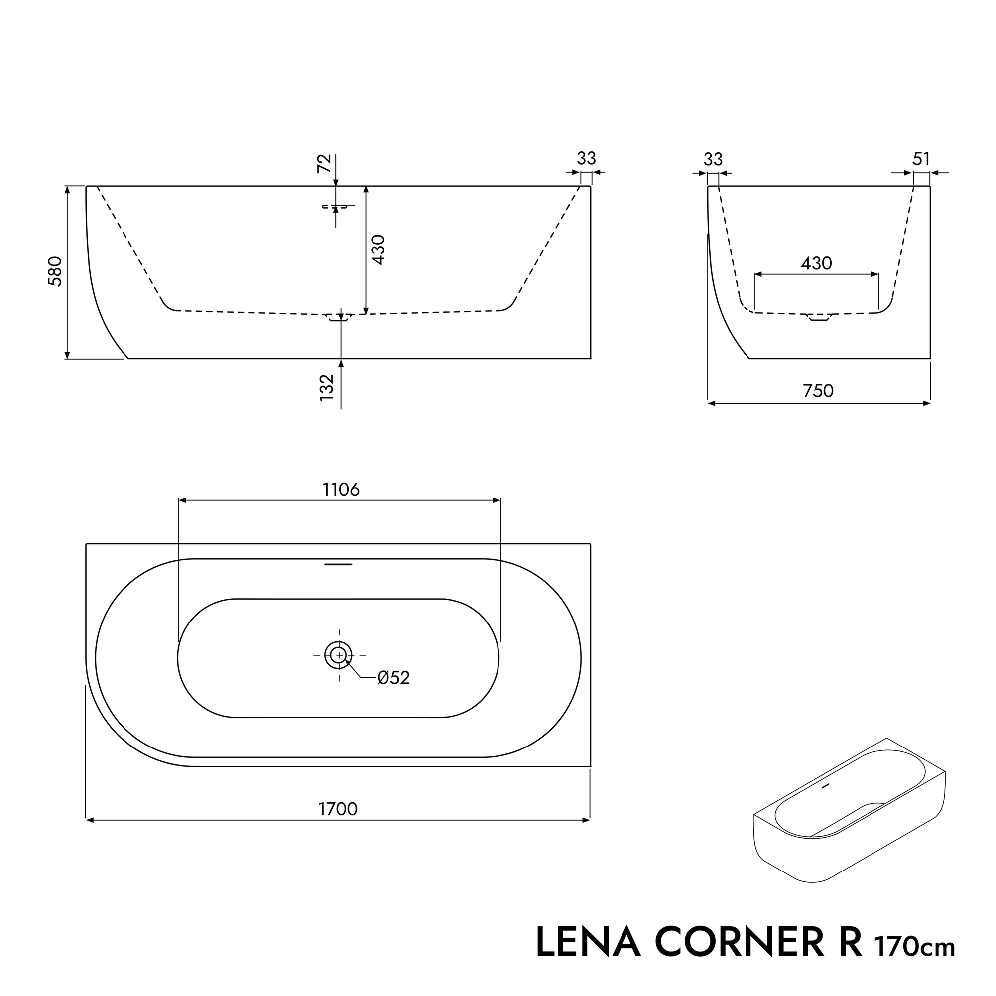 Baignoire d'angle semi-îlot LENA CORNER
