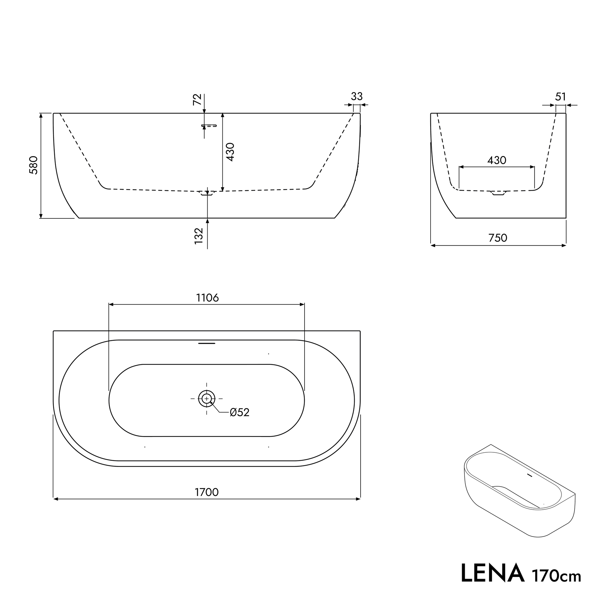 Baignoire semi-îlot LENA