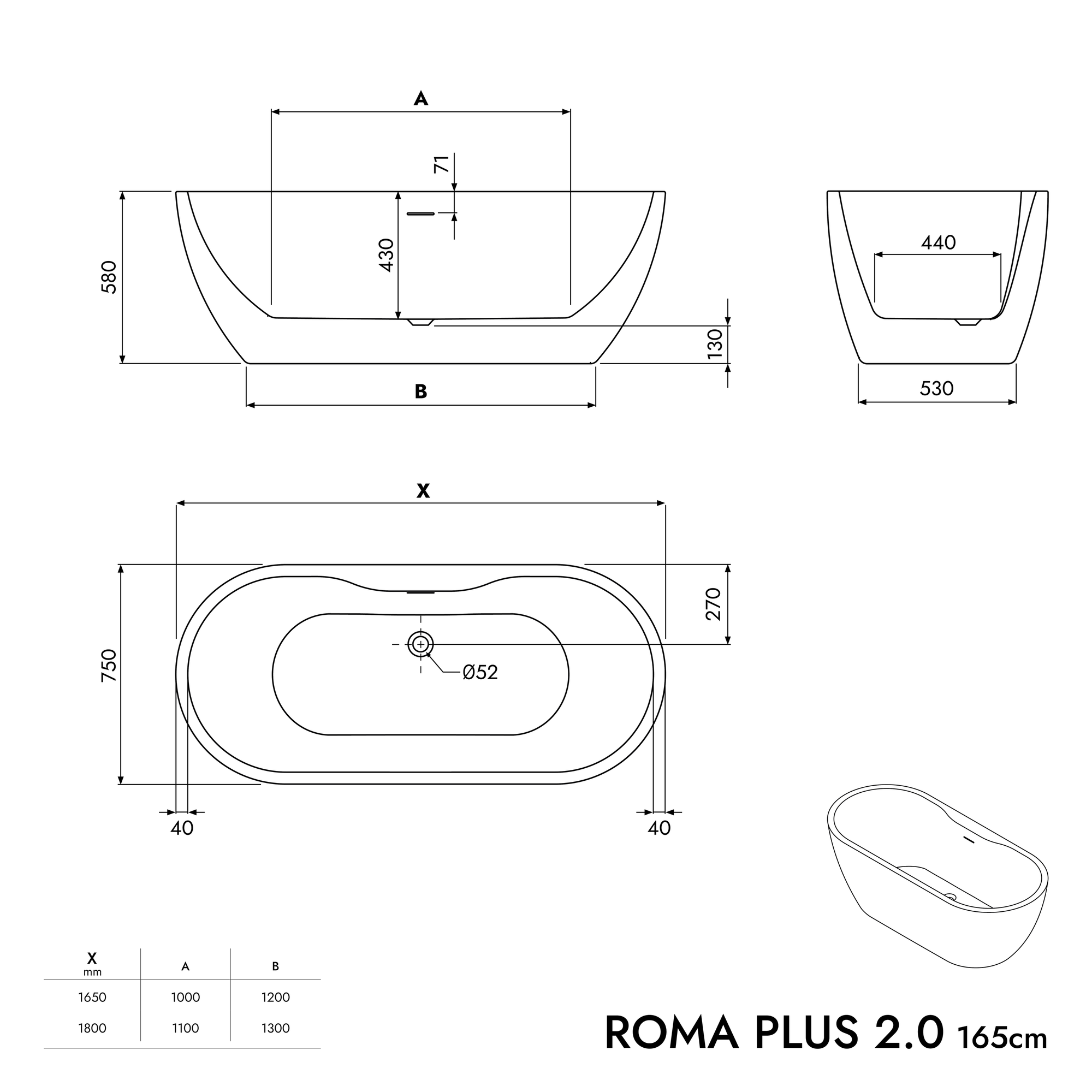 Baignoire ilot ROMA PLUS 2.0 - Acrylique
