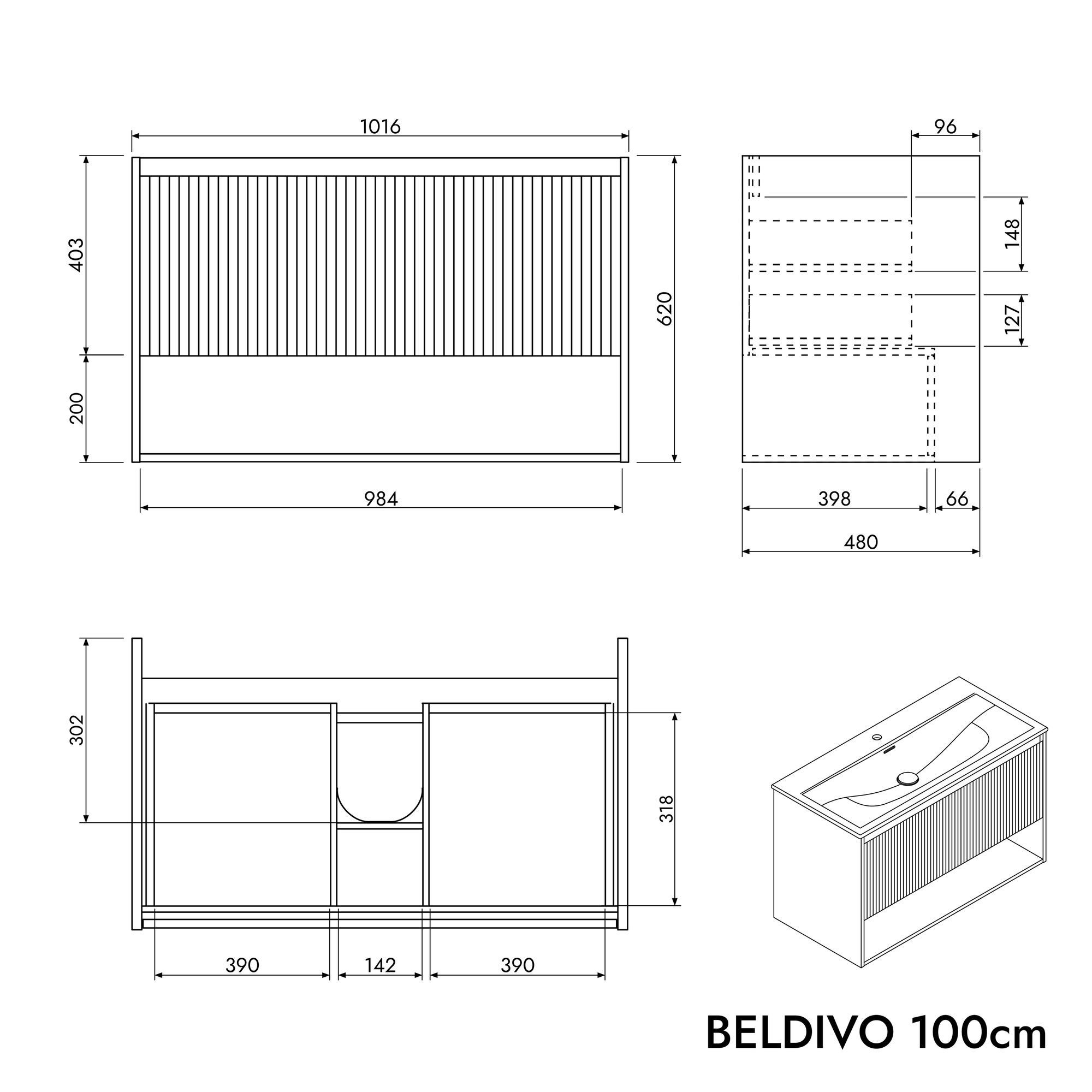 Meuble salle de bain BELDIVO 100 cm