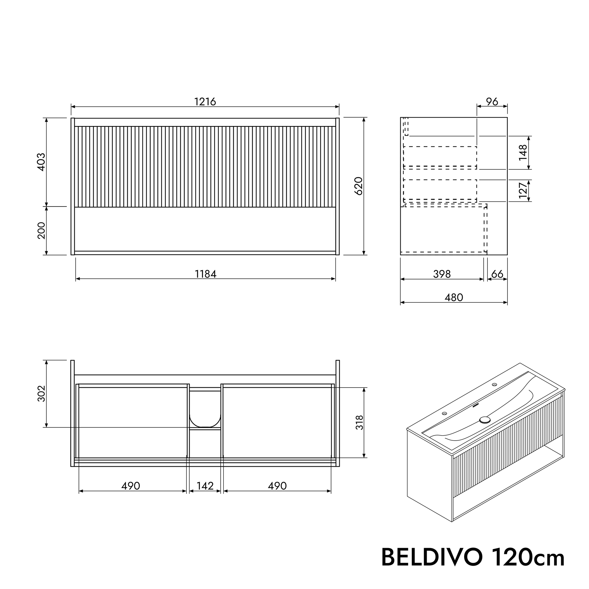 Ensemble meubles salle de bain BELDIVO 120 cm