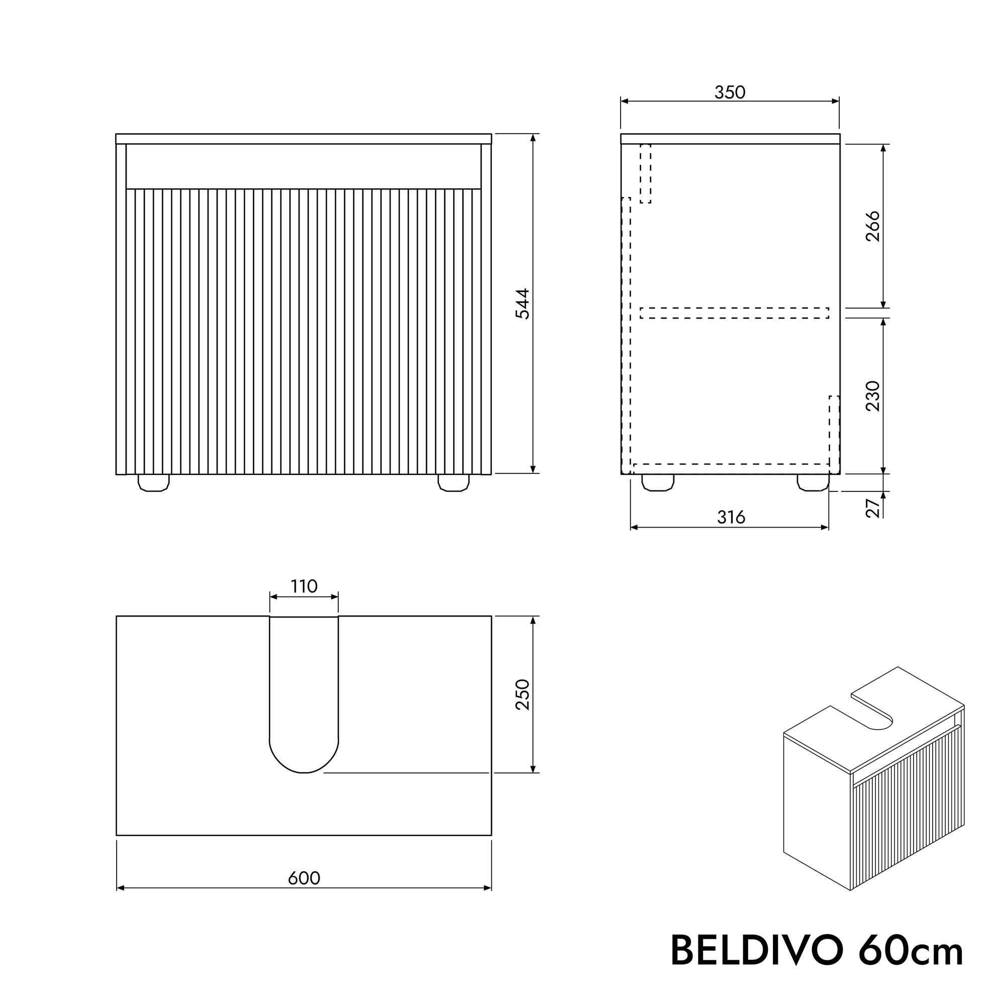 Meuble sous-lavabo BELDIVO 60 cm
