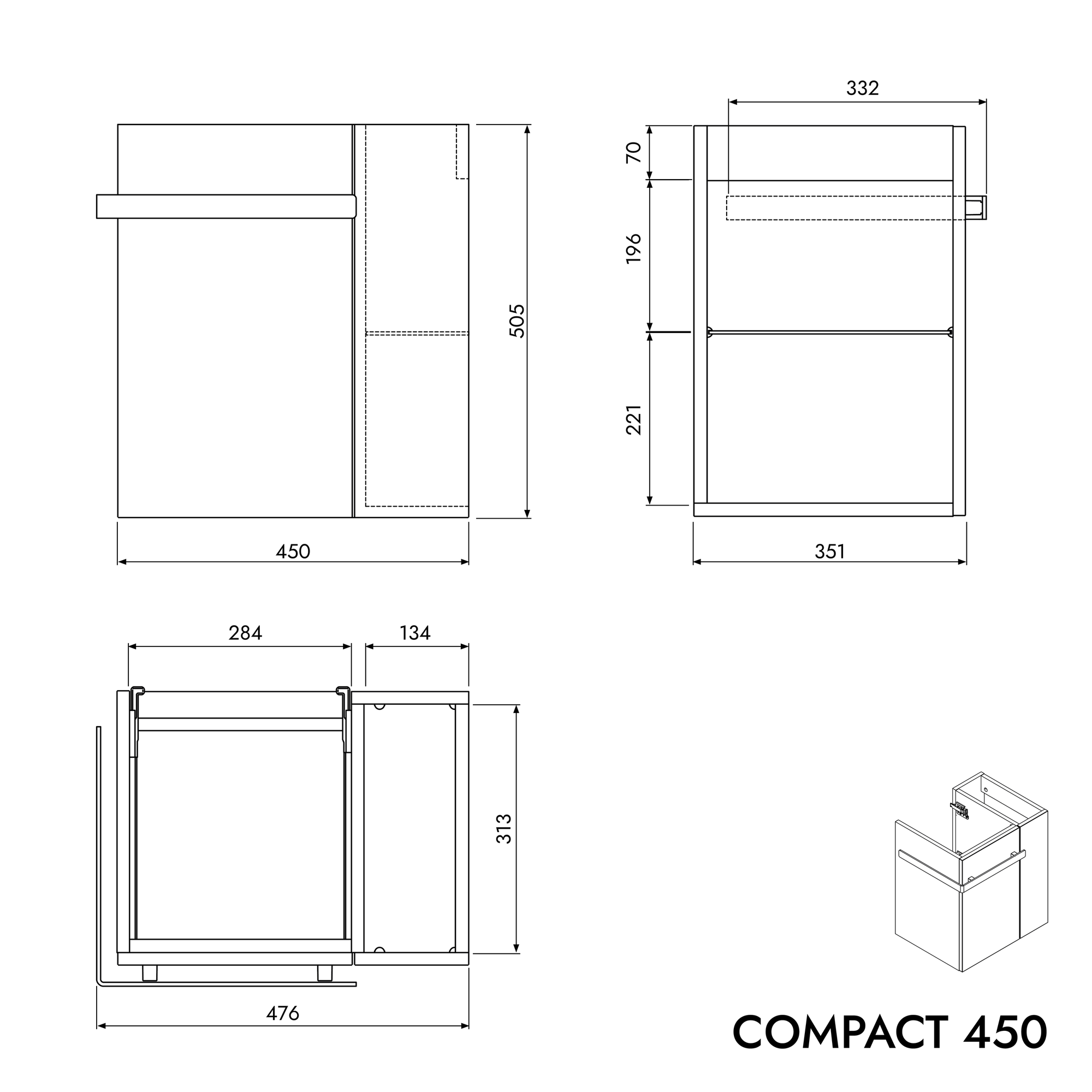 Ensemble de meubles de salle de bains COMPACT 45 cm avec lavabo