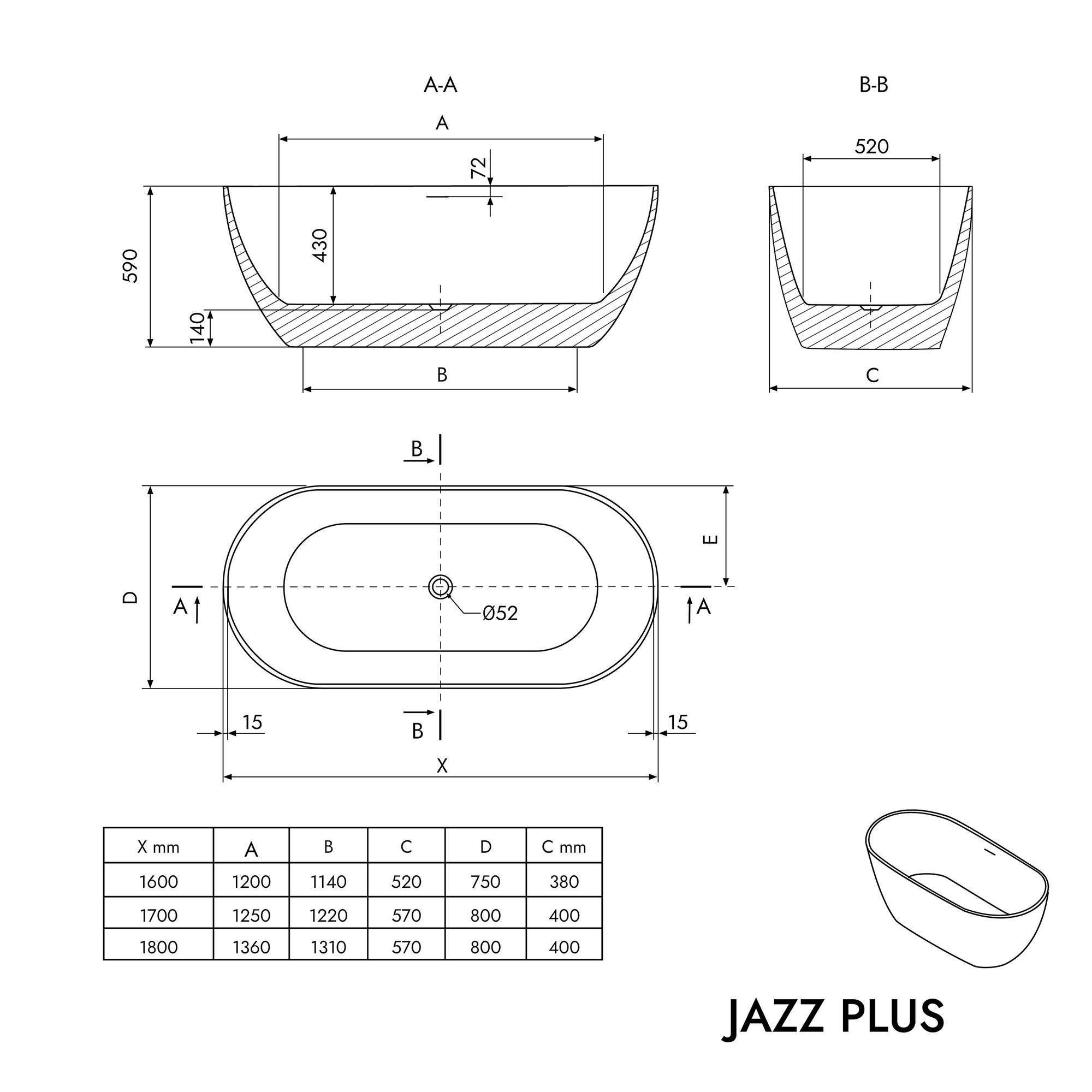 Baignoire ilot JAZZ PLUS 2.0 - Acrylique