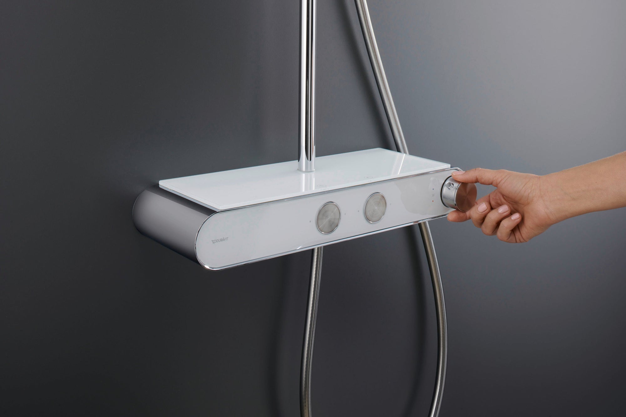 Système de douche Duravit avec thermostat et tablette en verre