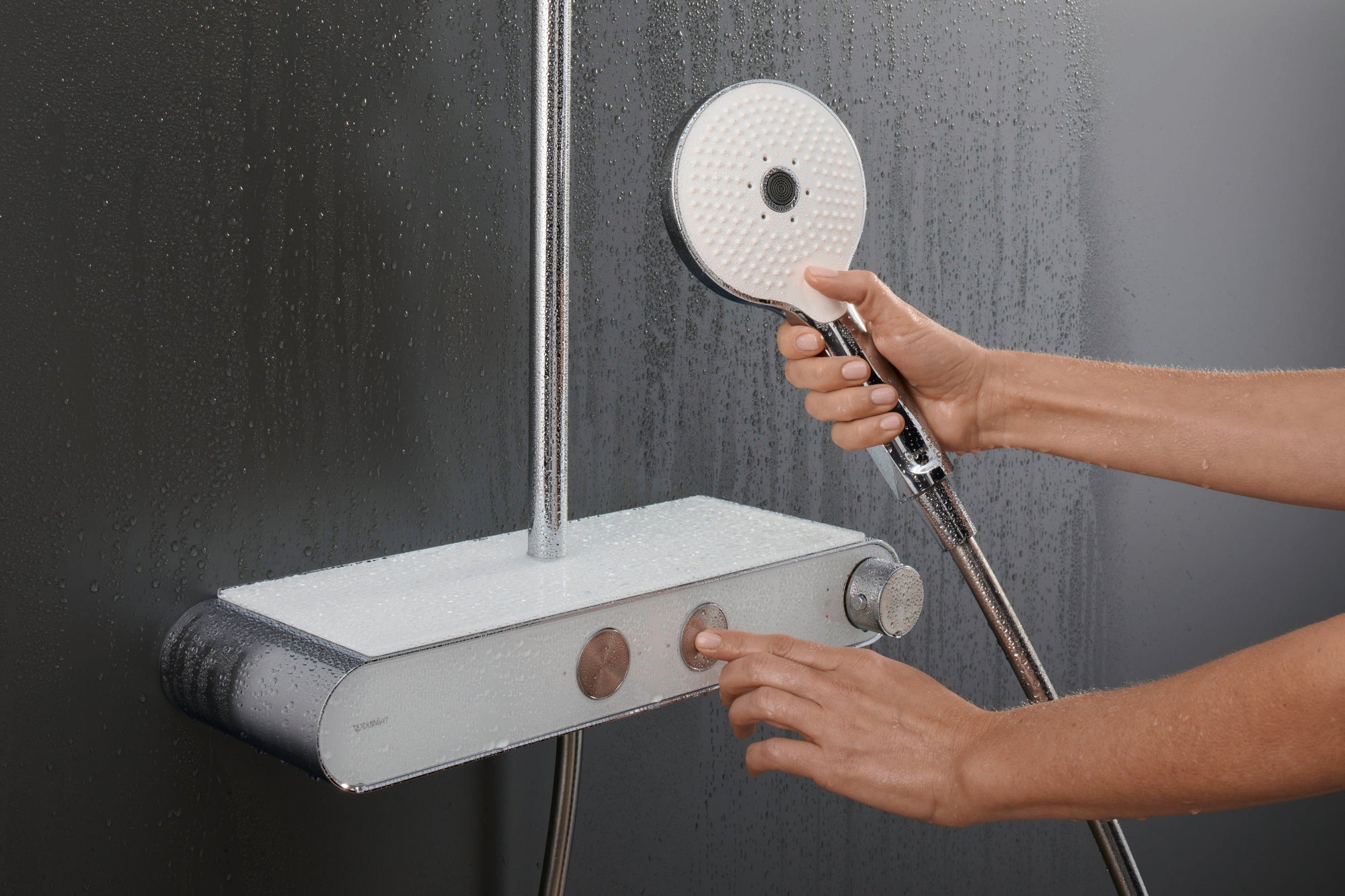 Duravit système de douche avec thermostat et tablette en verre