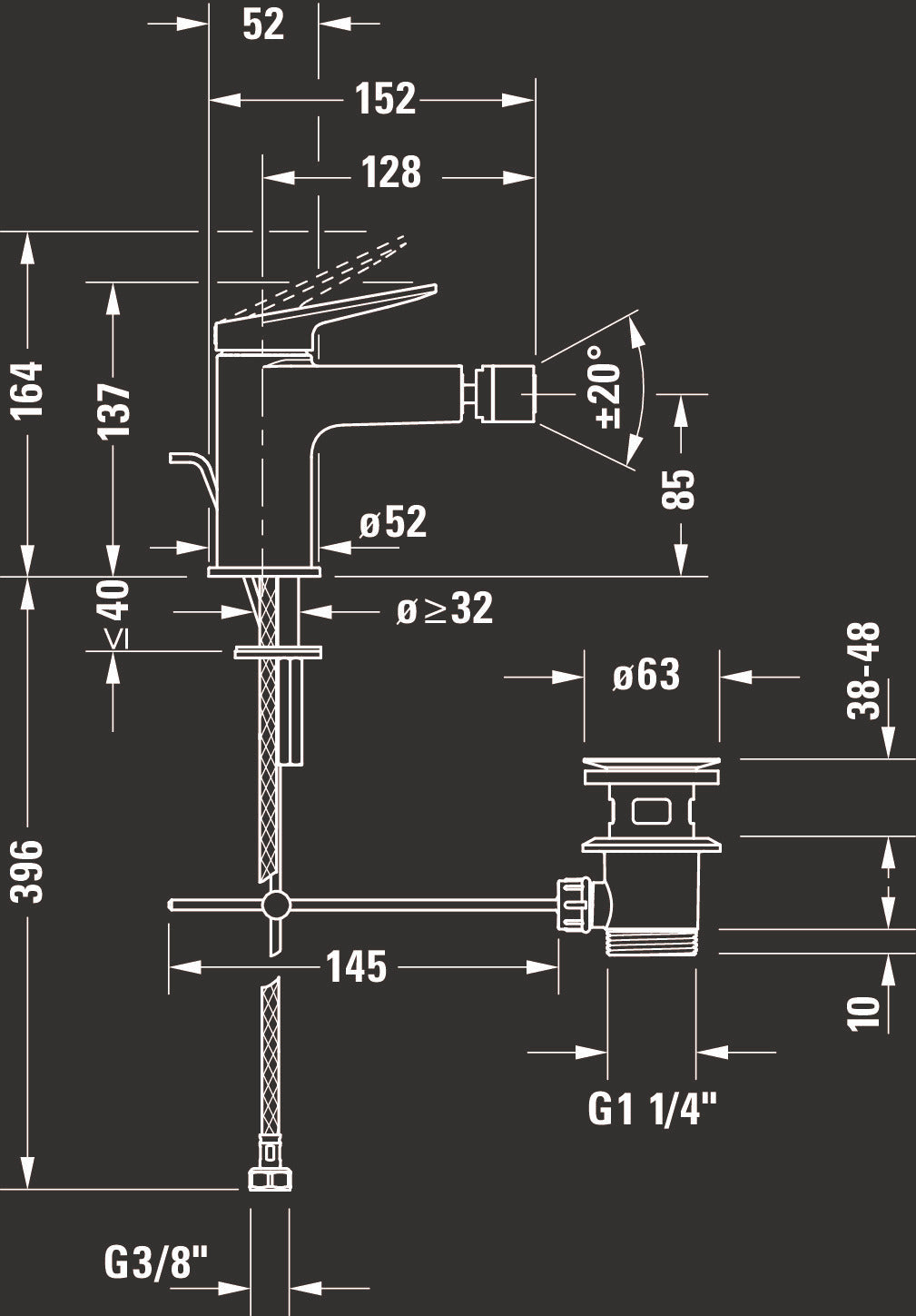 Mitigeur monocommande pour bidet Duravit Wave