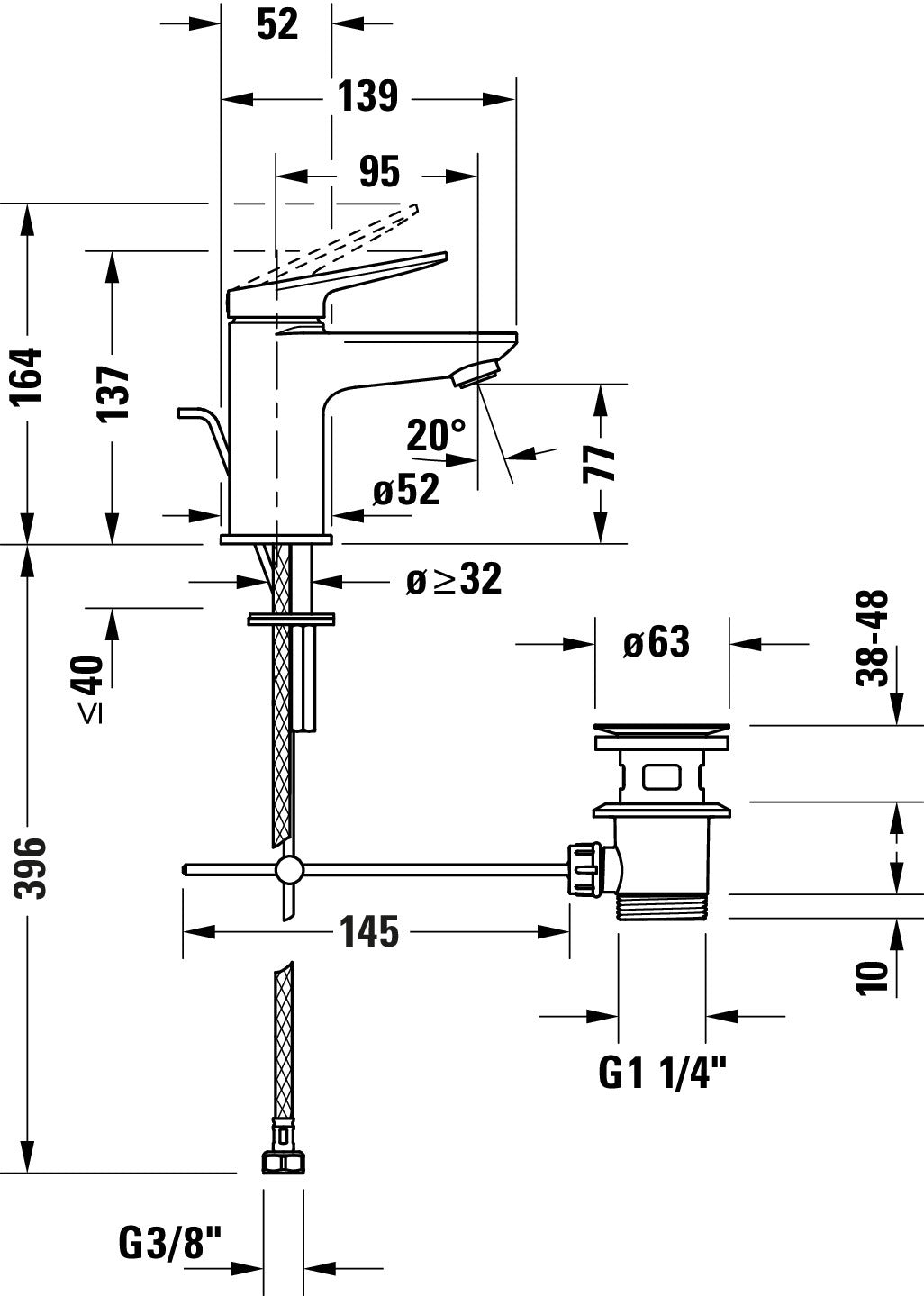 Mitigeur monocommande de lavabo Duravit Wave S