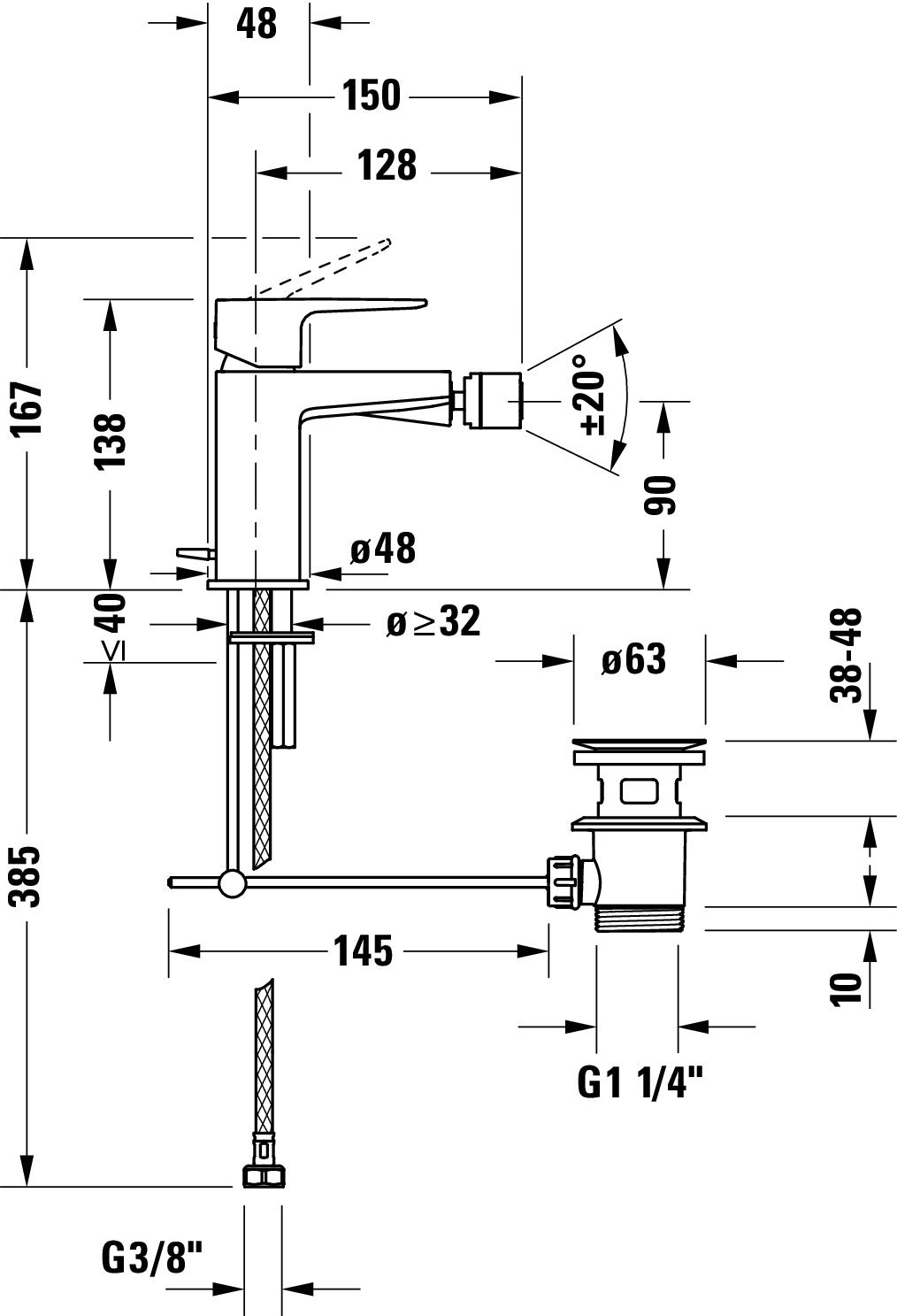 Mitigeur monocommande bidet Duravit Manhattan