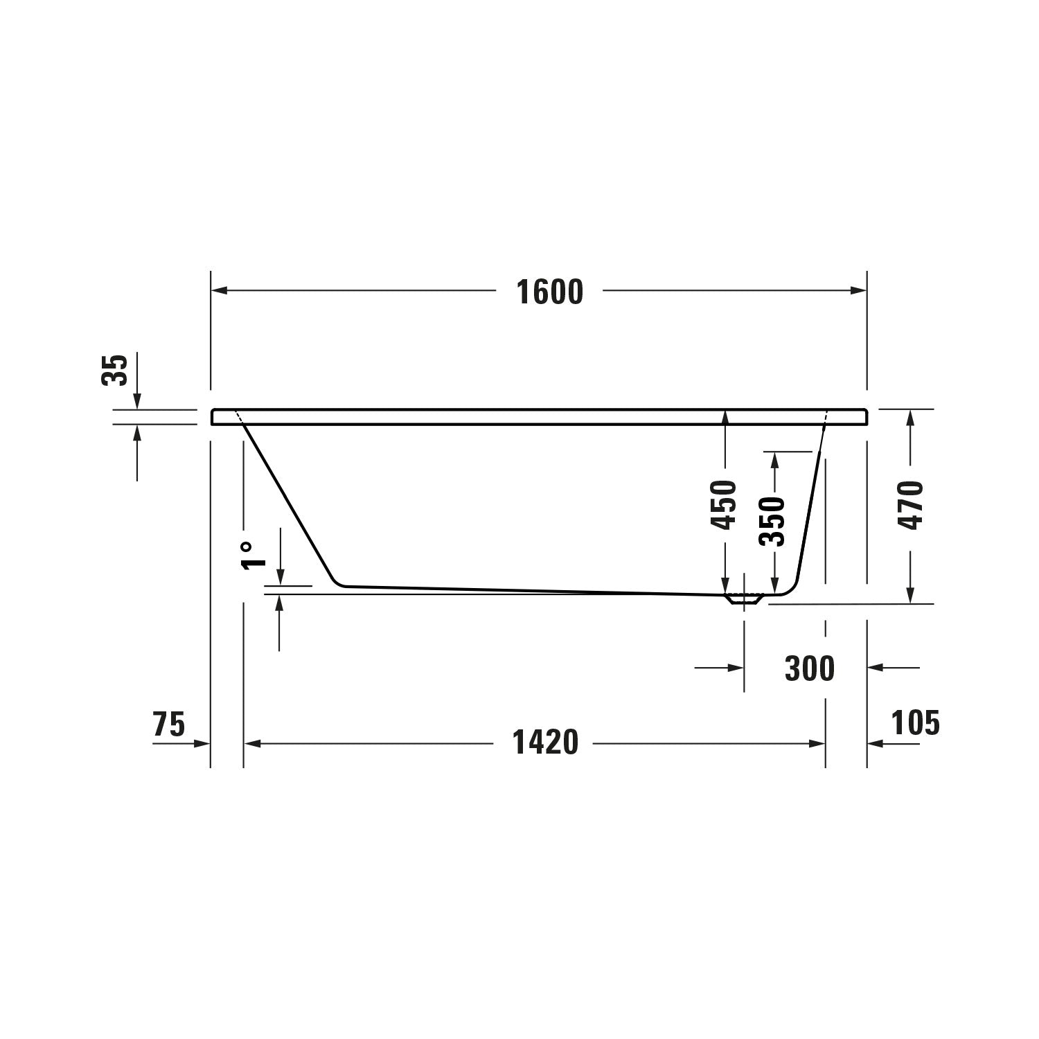 Baignoire rectangulaire Duravit DuraPecos avec une pente dorsale