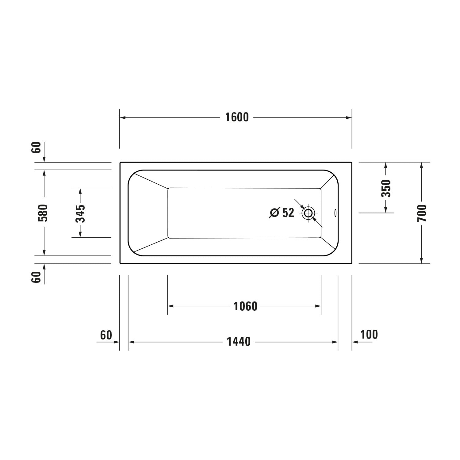Baignoire rectangulaire Duravit DuraPecos avec une pente dorsale