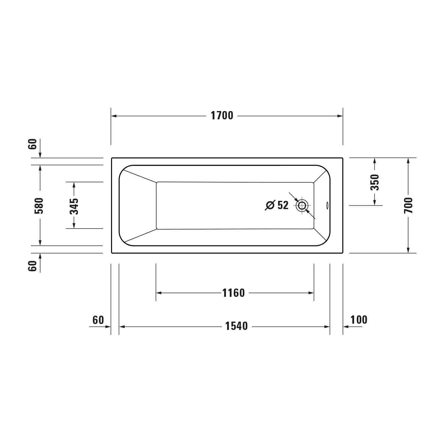 Baignoire rectangulaire Duravit DuraPecos avec une pente dorsale