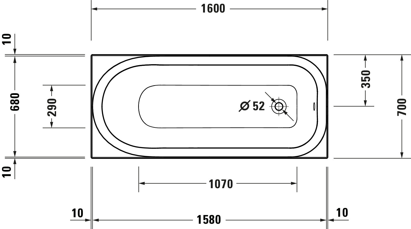 Baignoire rectangulaire Duravit Soleil, baignoire encastrée