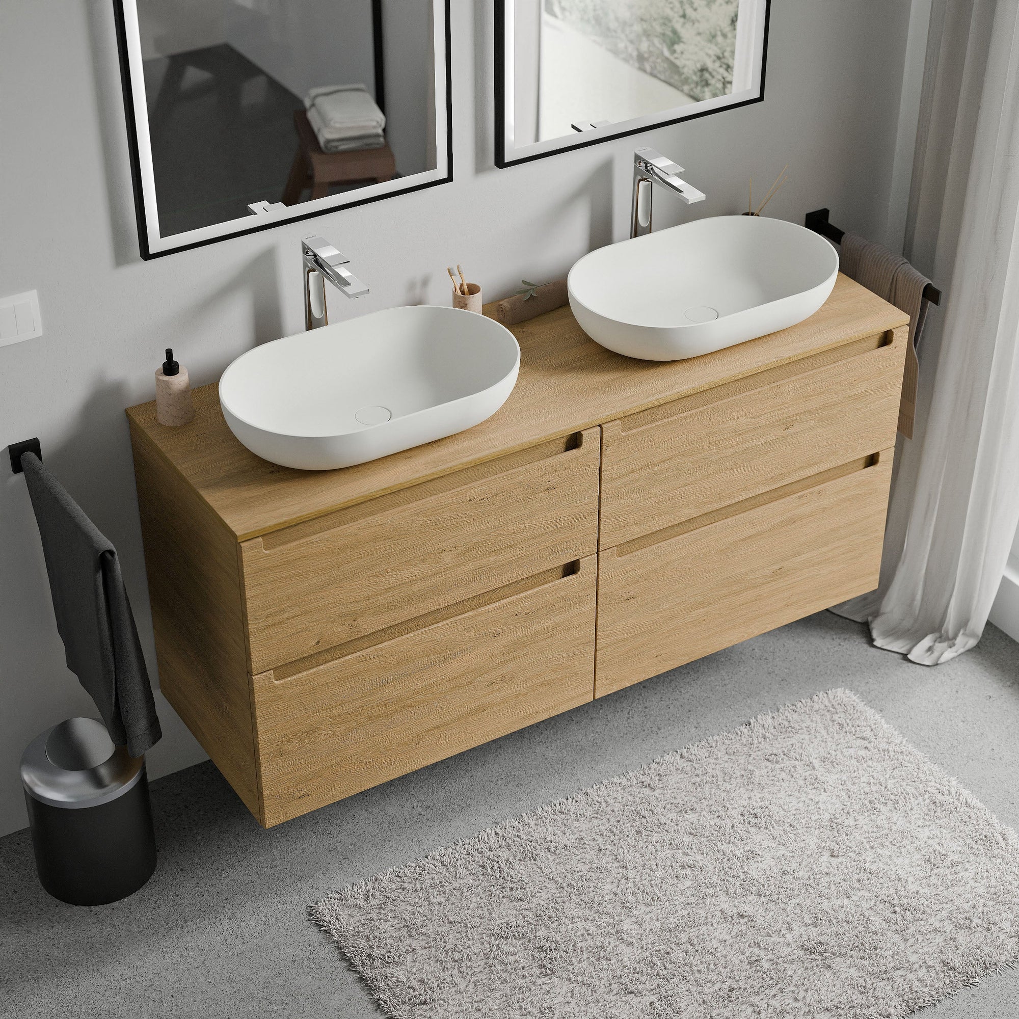 Meuble salle de bain VIREO 140 cm pour vasque à poser - couleurs au choix
