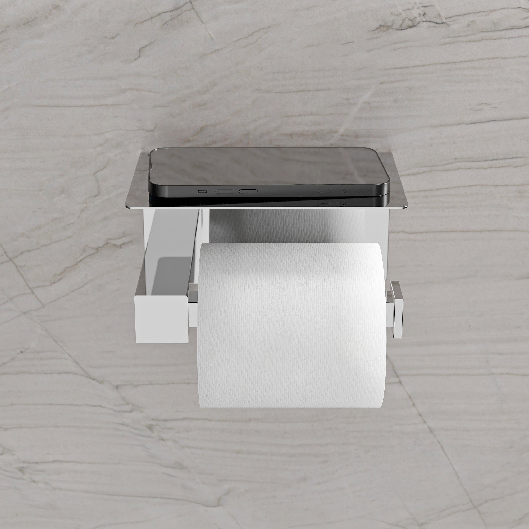 Porte-papier toilette OLA - avec tablette - Inox - env. 15,5 x 9,5 cm - Carré - couleur au choix