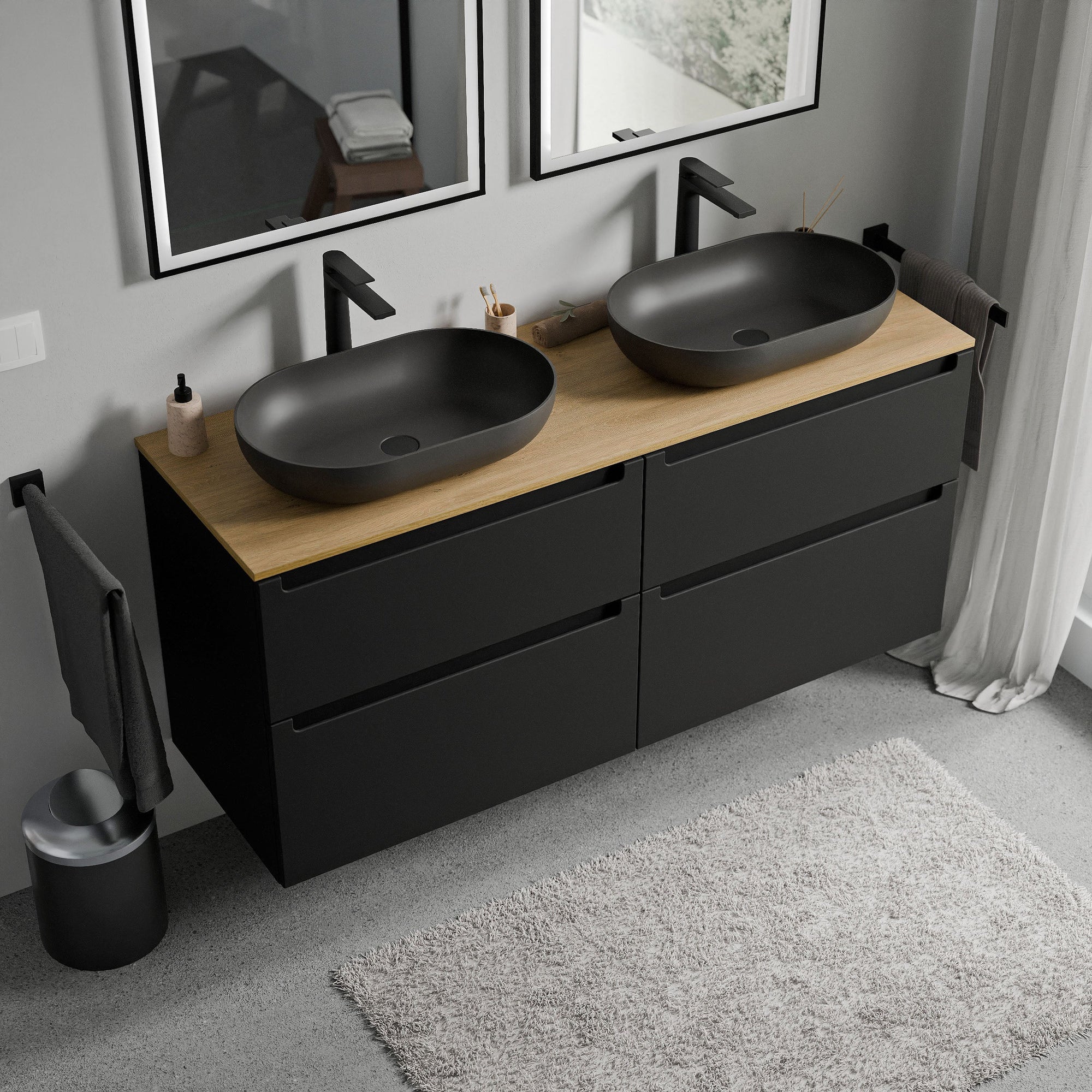 Meuble salle de bain VIREO 140 cm pour vasque à poser - couleurs au choix