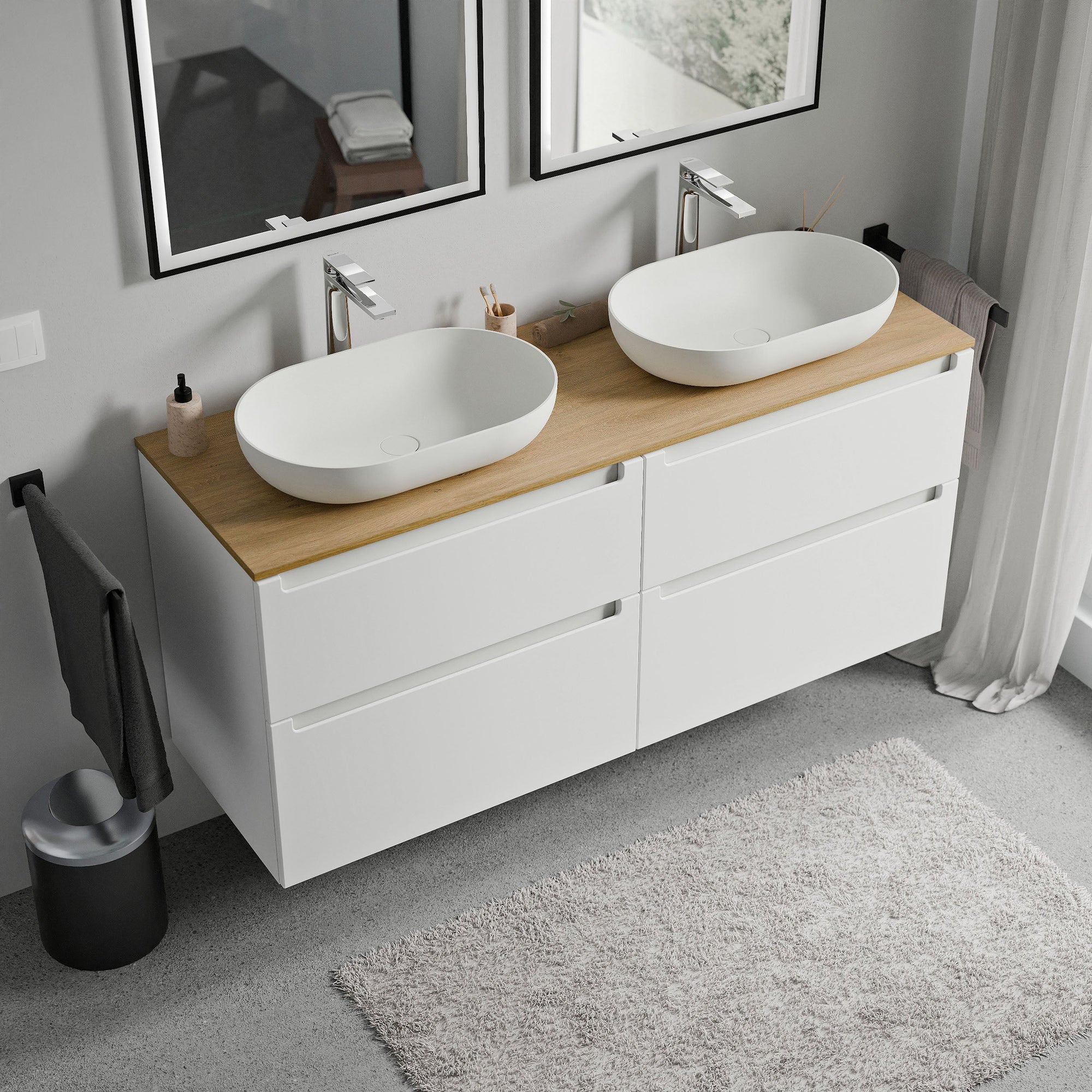 Meuble salle de bain VIREO 140 cm pour vasque à poser - couleurs au choix