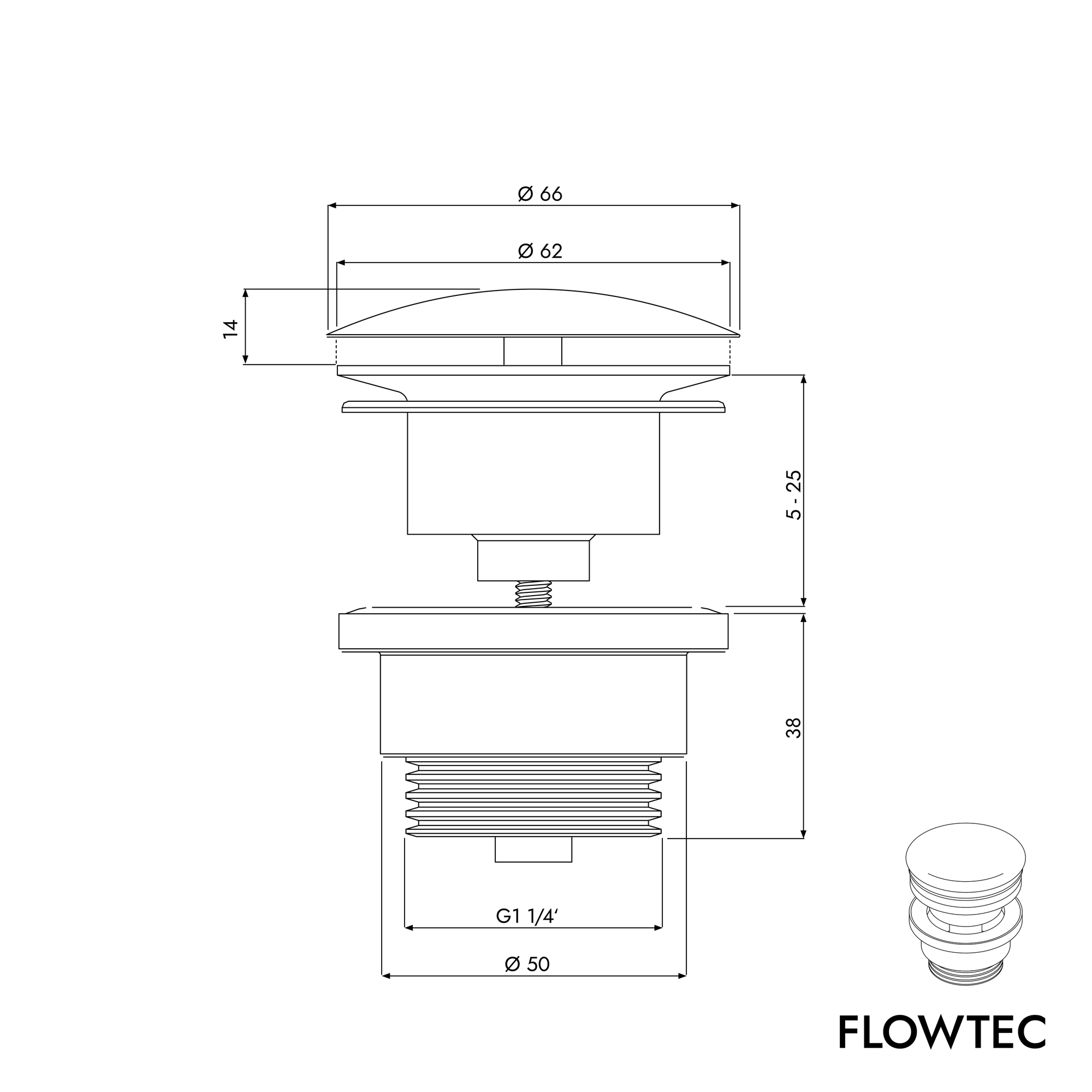 Bonde de vidage lavabo FLOWTEC sans trop-plein