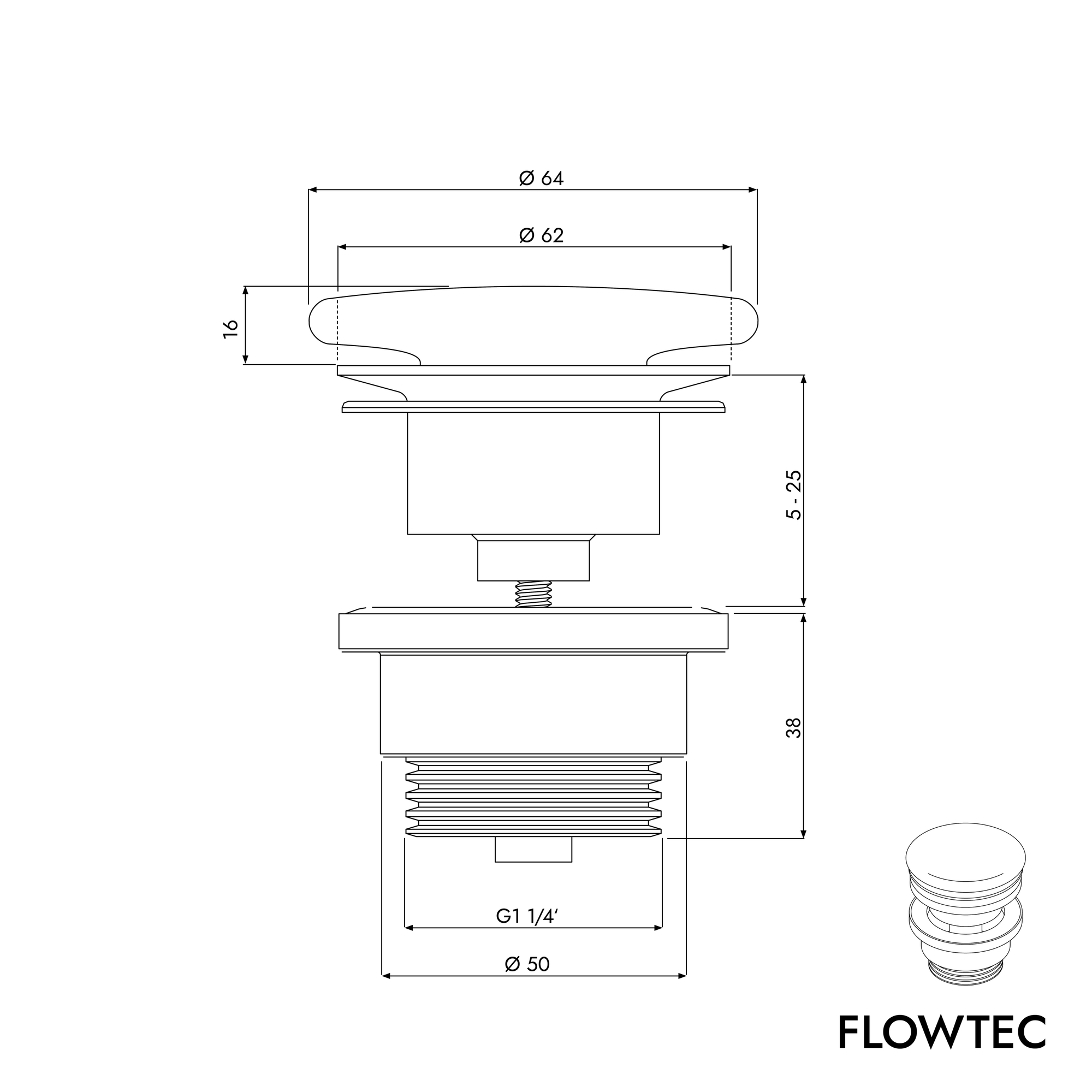 Bonde de vidage lavabo FLOWTEC sans trop-plein