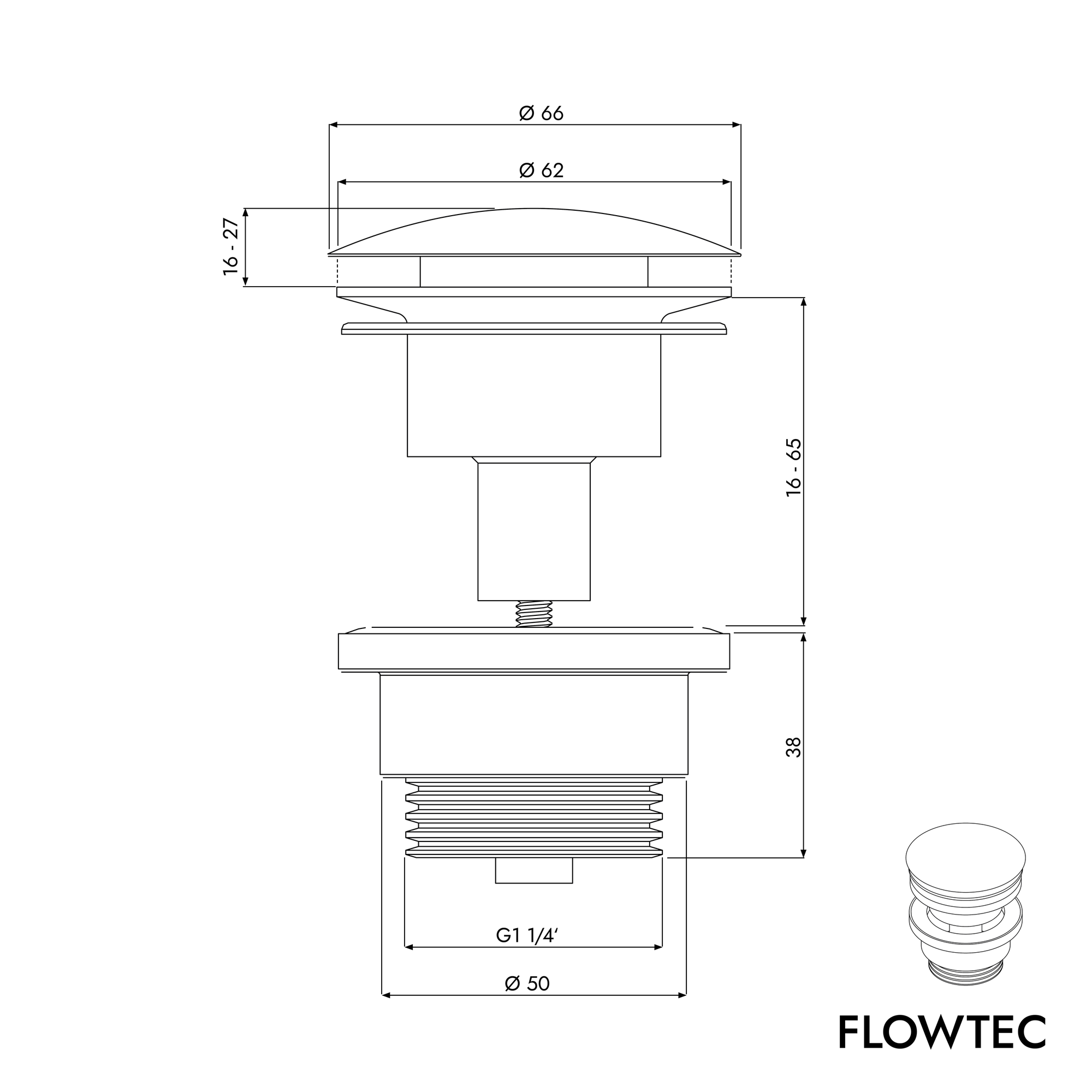 Bonde de vidage lavabo FLOWTEC avec trop-plein