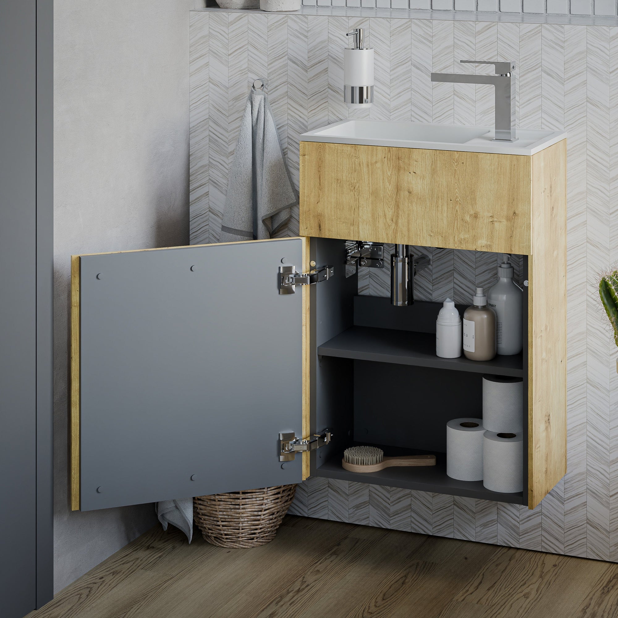 Ensemble de meubles de salle de bains KONDA 50 cm avec lavabo en résine minérale