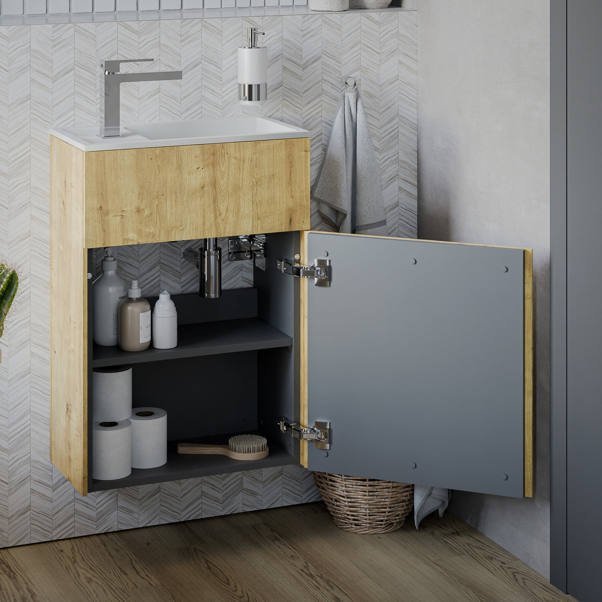 Ensemble de meubles de salle de bain KONDA 50 cm avec lavabo en marbre minéral