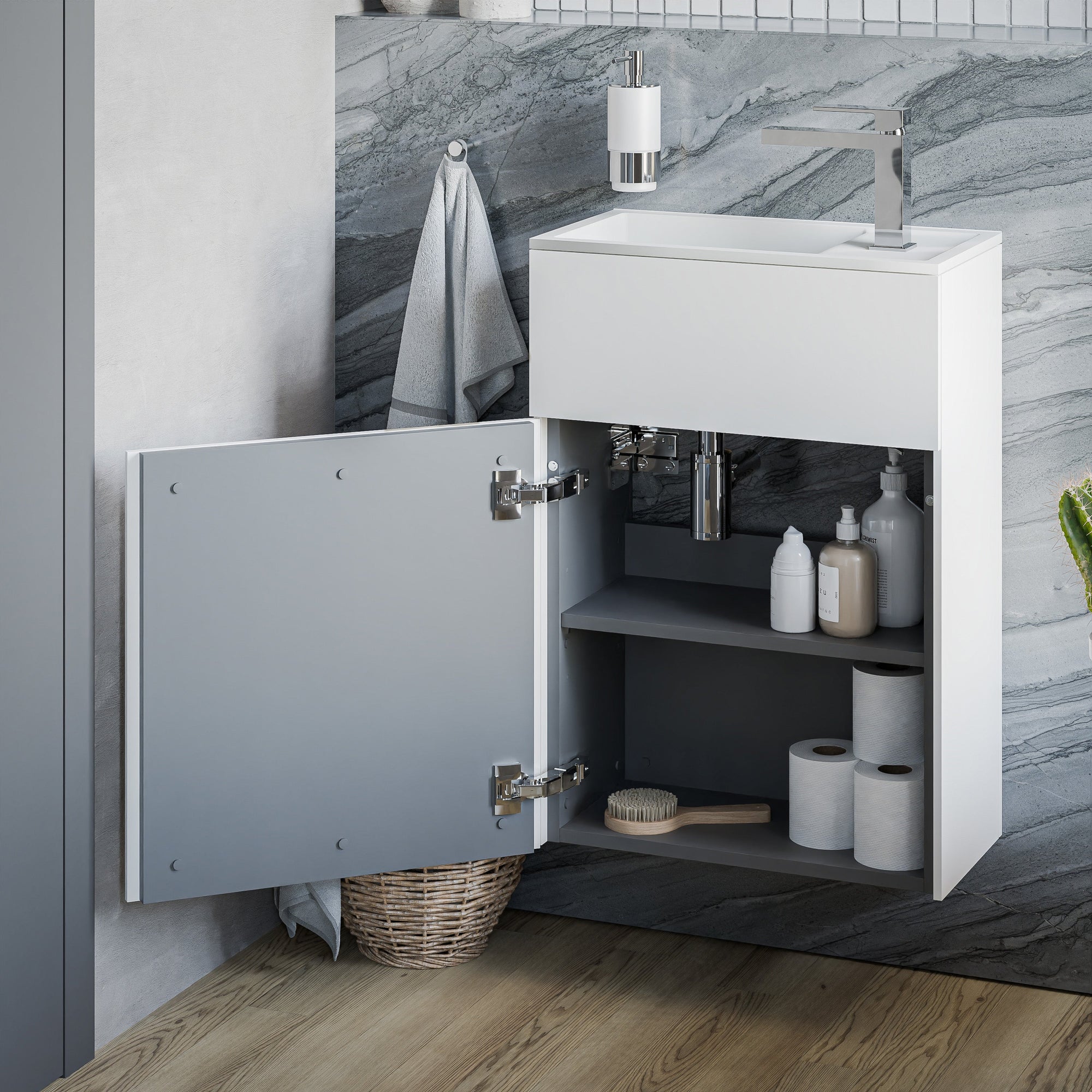 Ensemble de meubles de salle de bains KONDA 50 cm avec lavabo en résine minérale