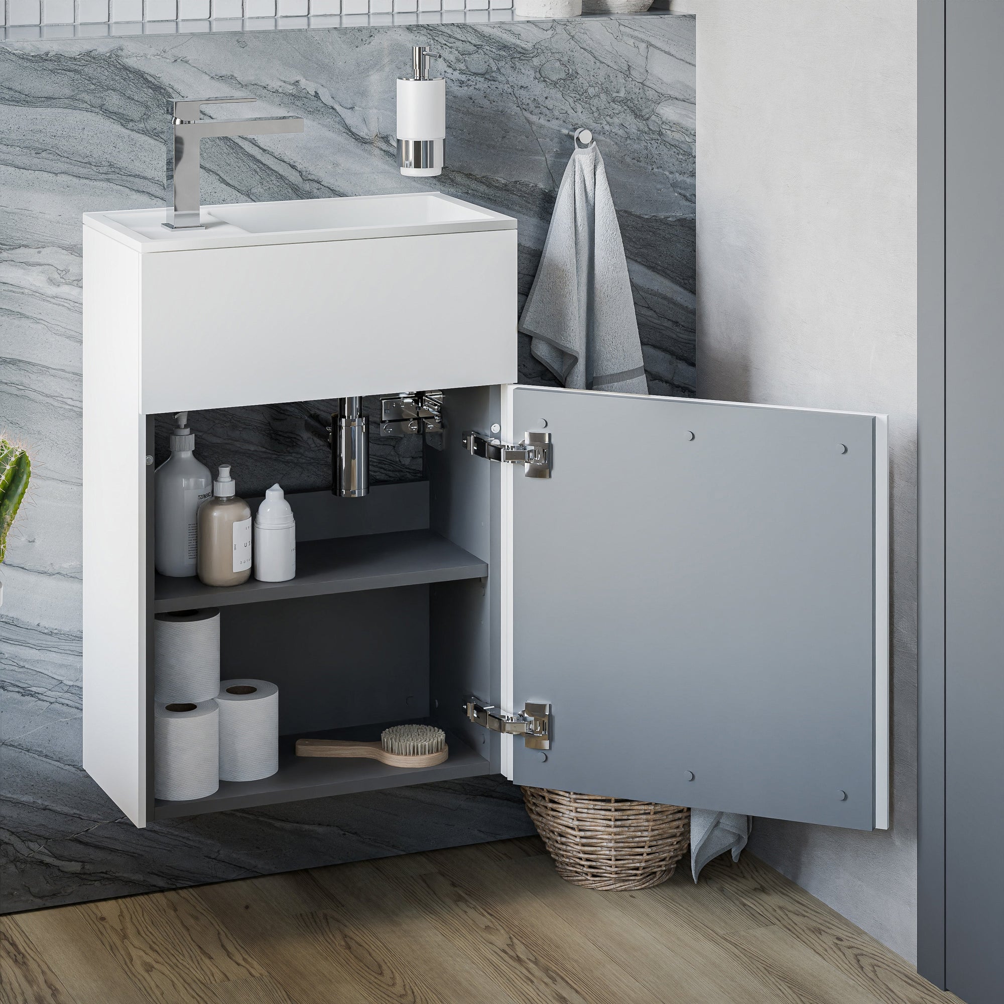 Ensemble de meubles de salle de bain KONDA 50 cm avec lavabo en marbre minéral