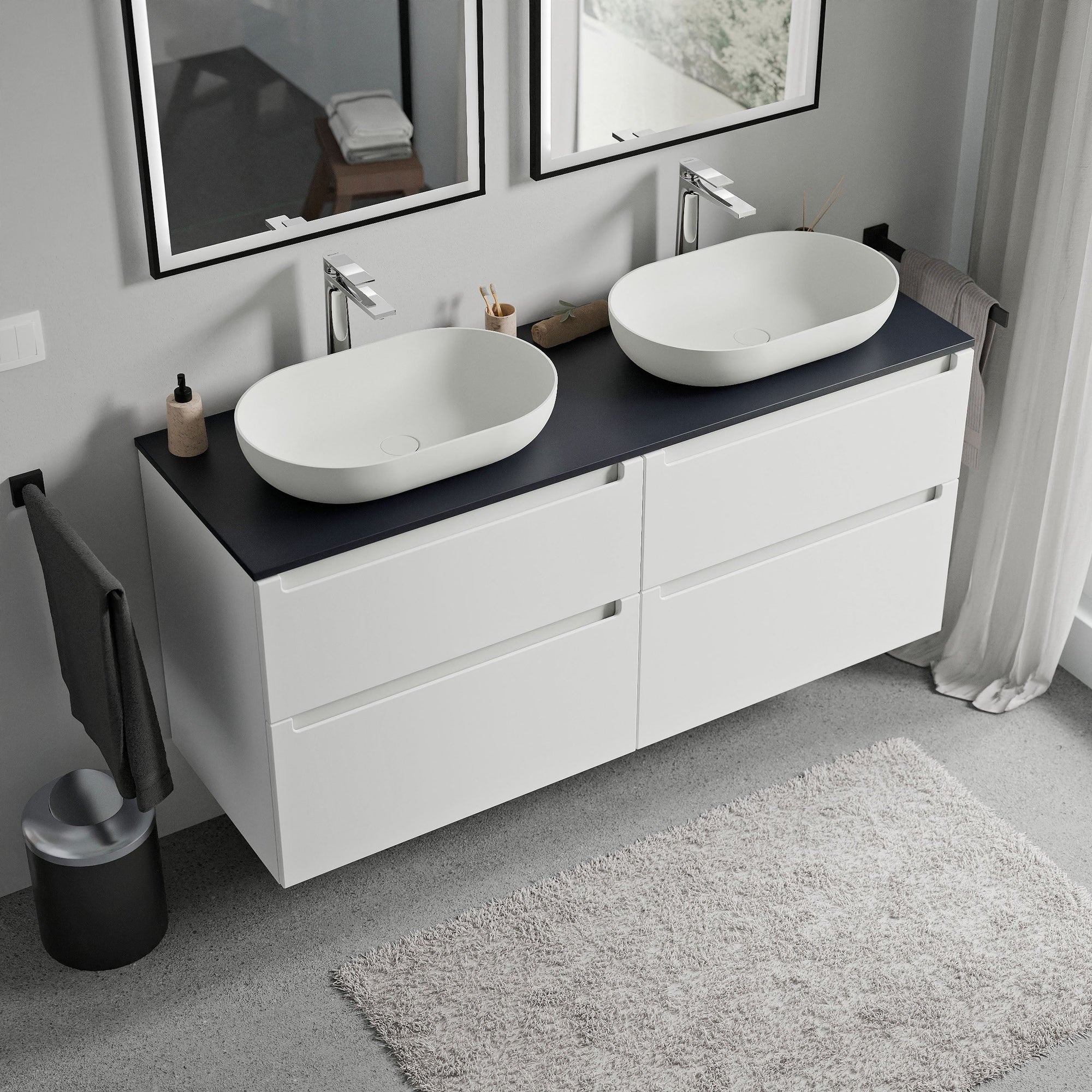 Meuble salle de bain VIREO 140 cm pour vasque à poser - couleurs au choix
