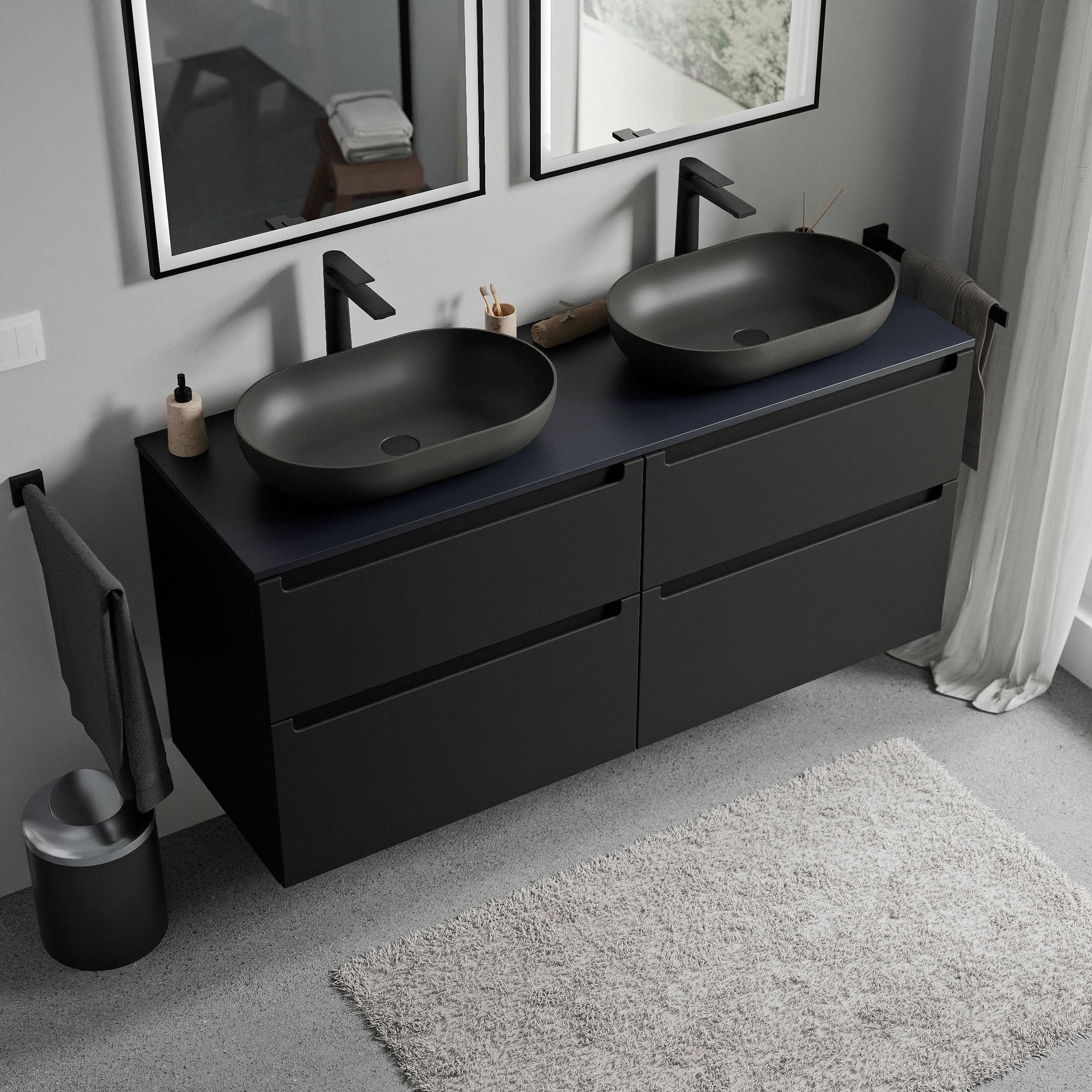 Meuble salle de bain VIREO 140 cm pour vasque à poser - couleurs au choix