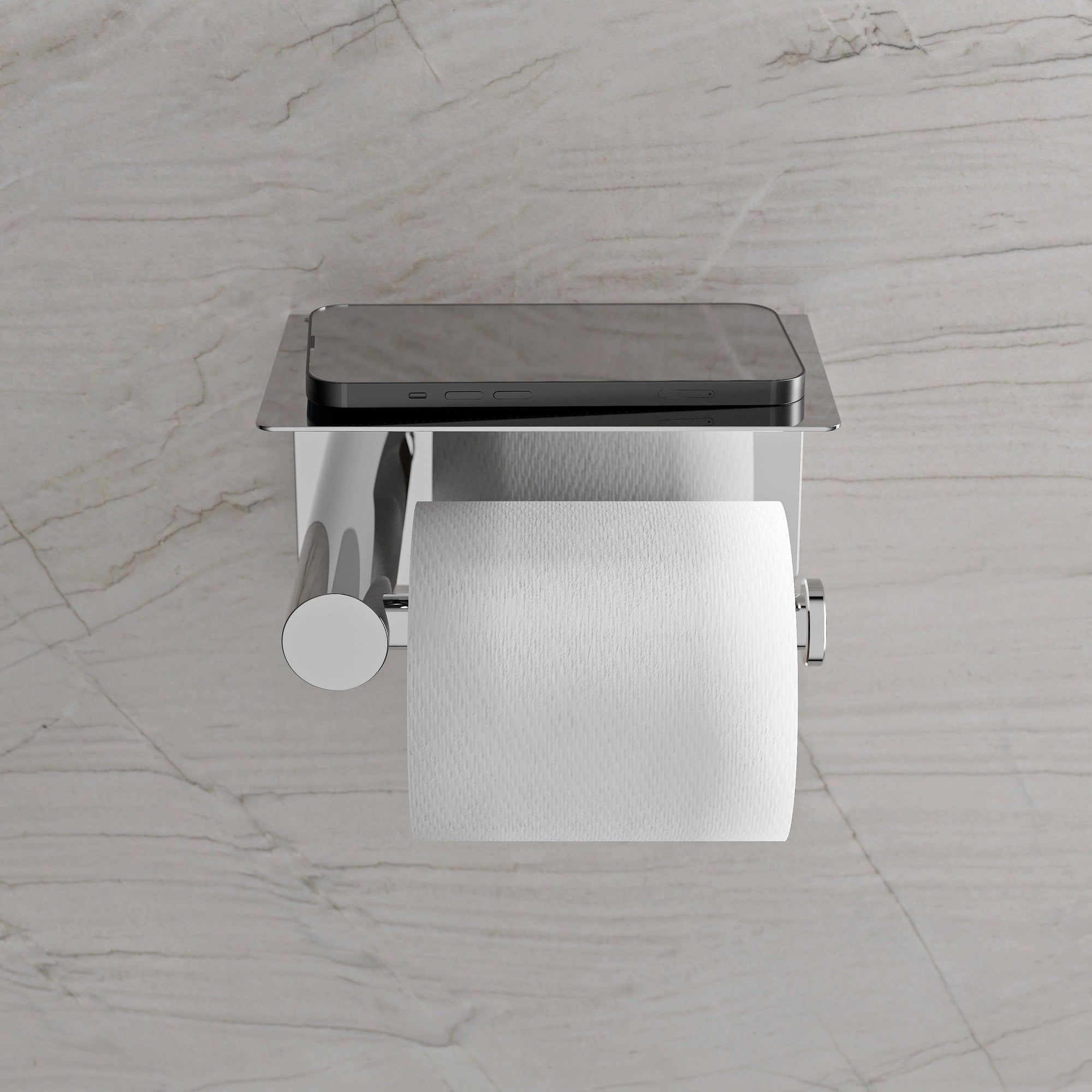 Porte-papier toilette OLA - avec tablette - Inox - env. 15,5 x 9,5 cm - Rond - couleur au choix