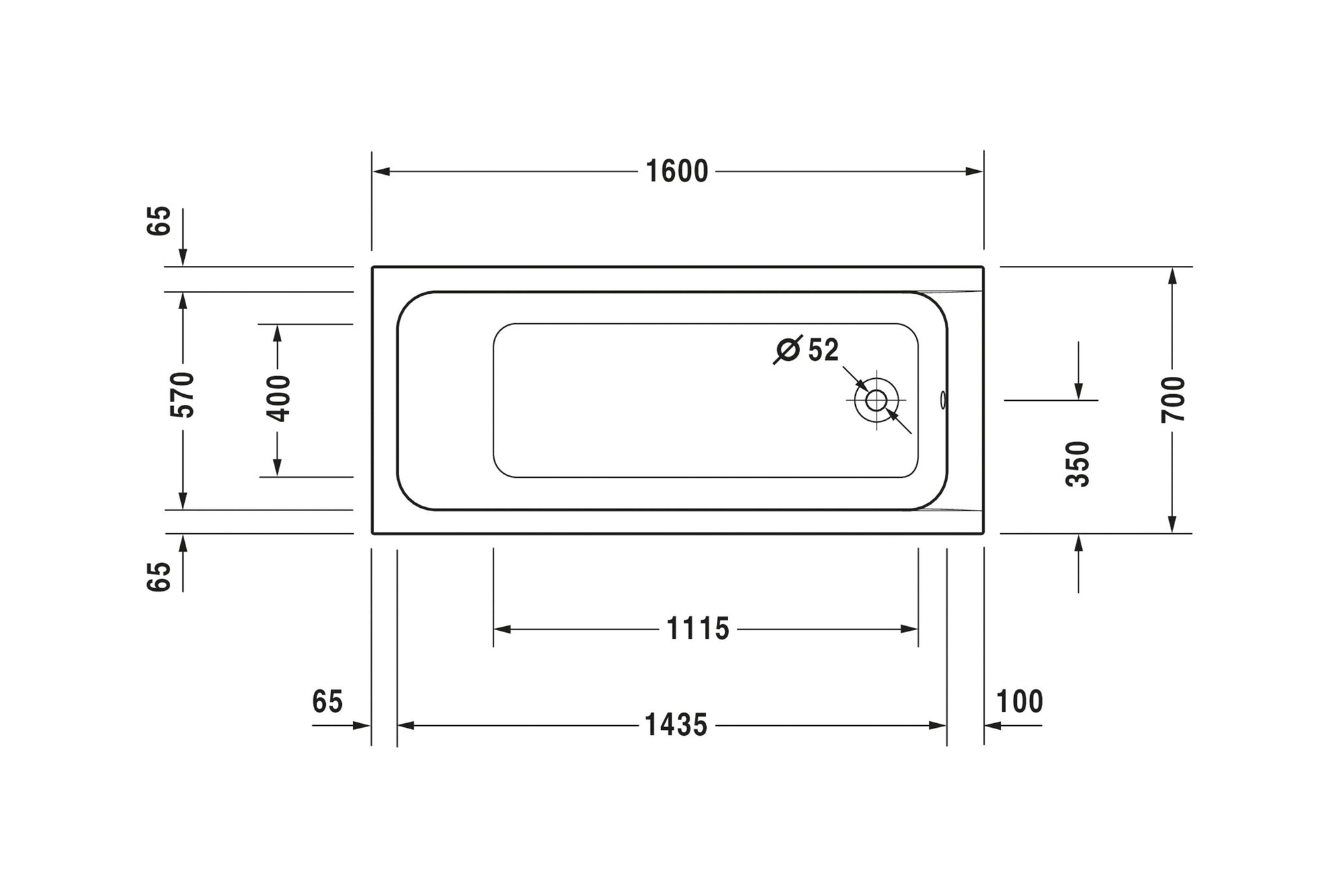 Baignoire rectangulaire Duravit DuraLavant, pour installation