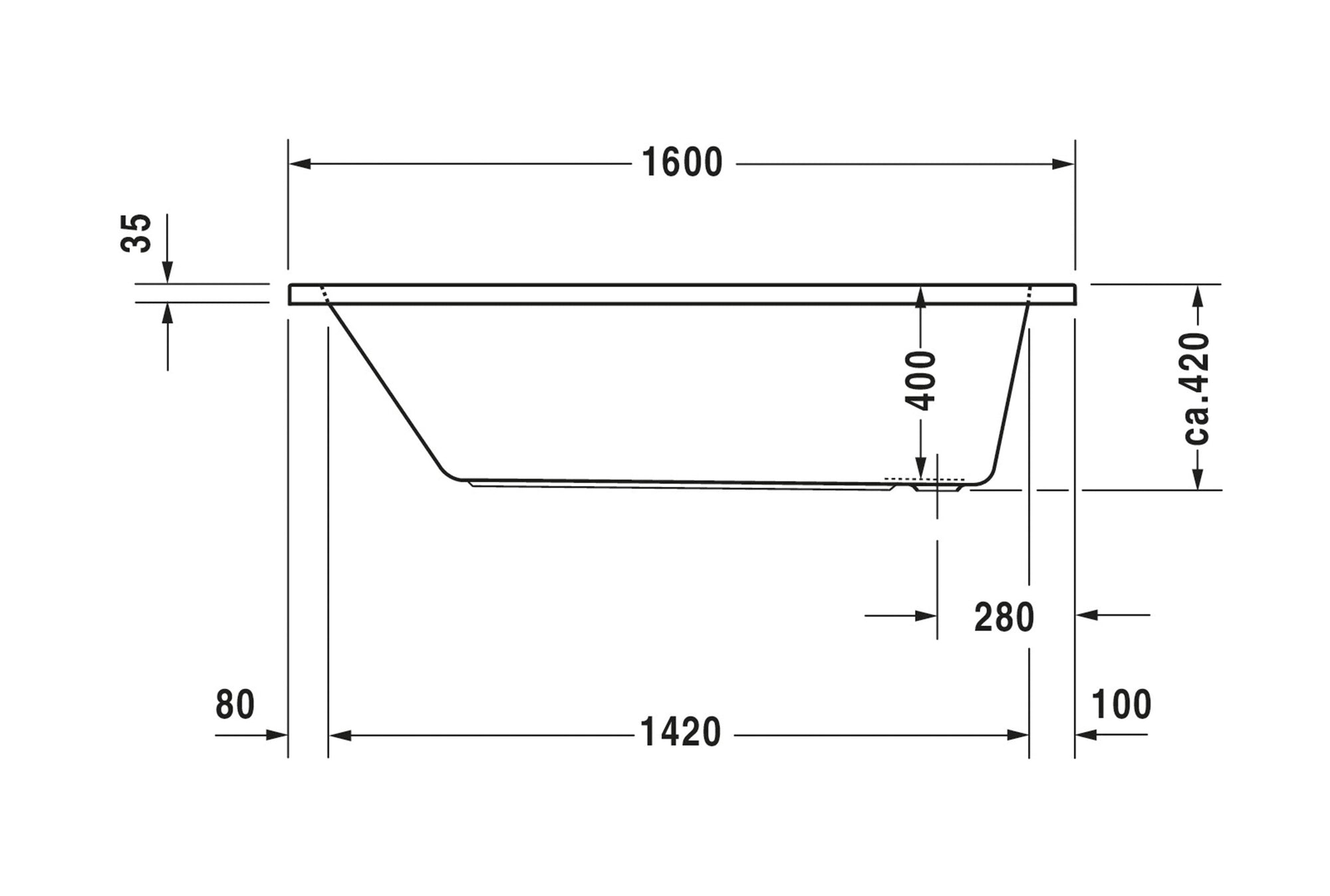 Baignoire rectangulaire Duravit DuraLavant, pour installation