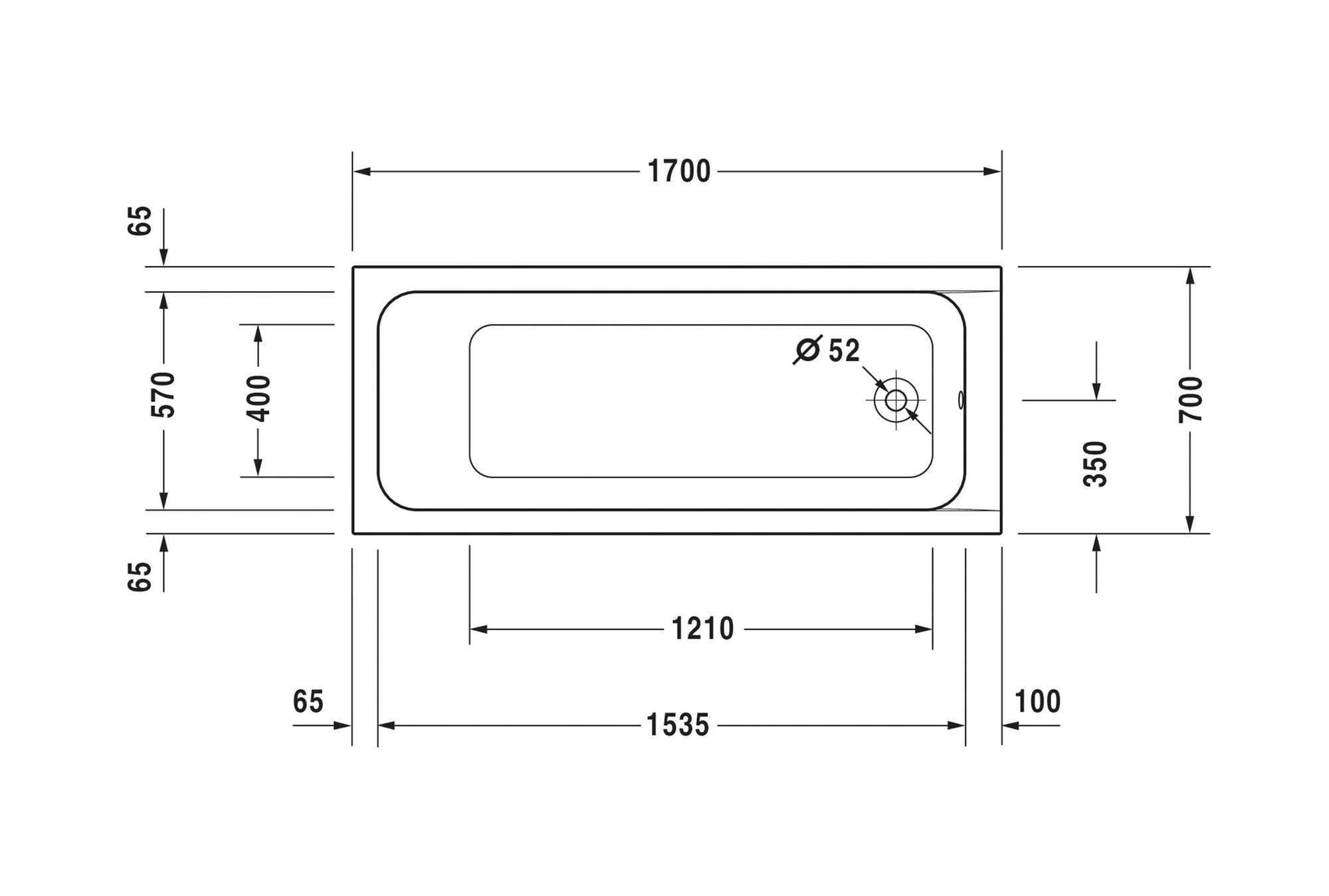 Baignoire rectangulaire Duravit DuraLavant, pour installation