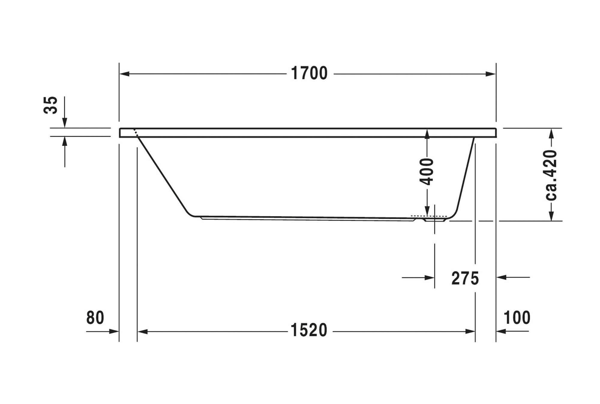 Baignoire rectangulaire Duravit DuraLavant, pour installation