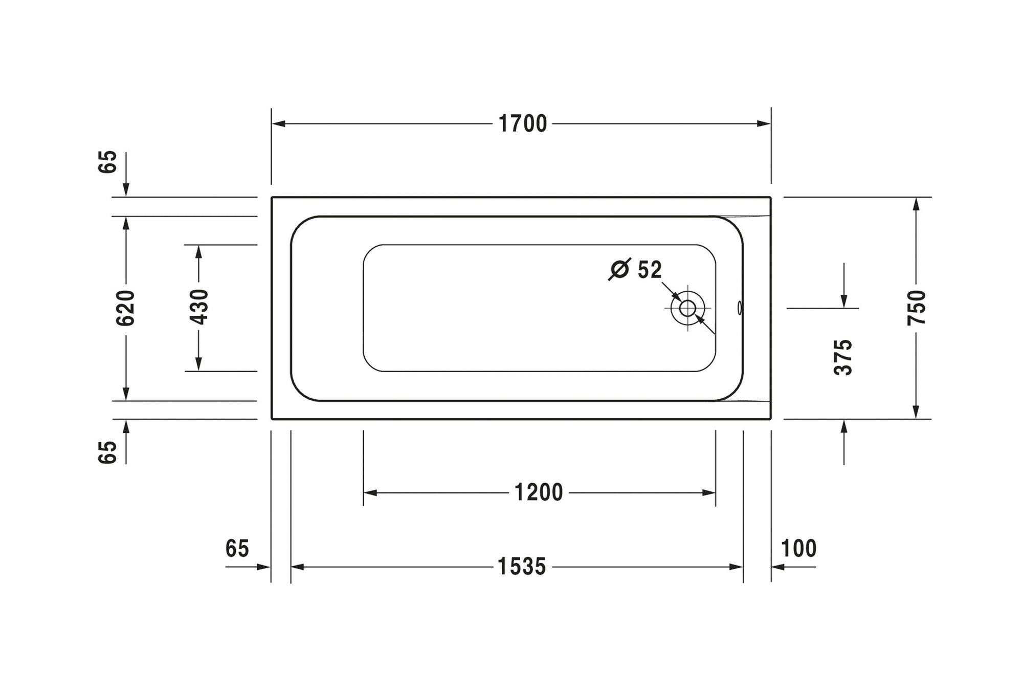 Baignoire rectangulaire Duravit DuraLavant, pour installation