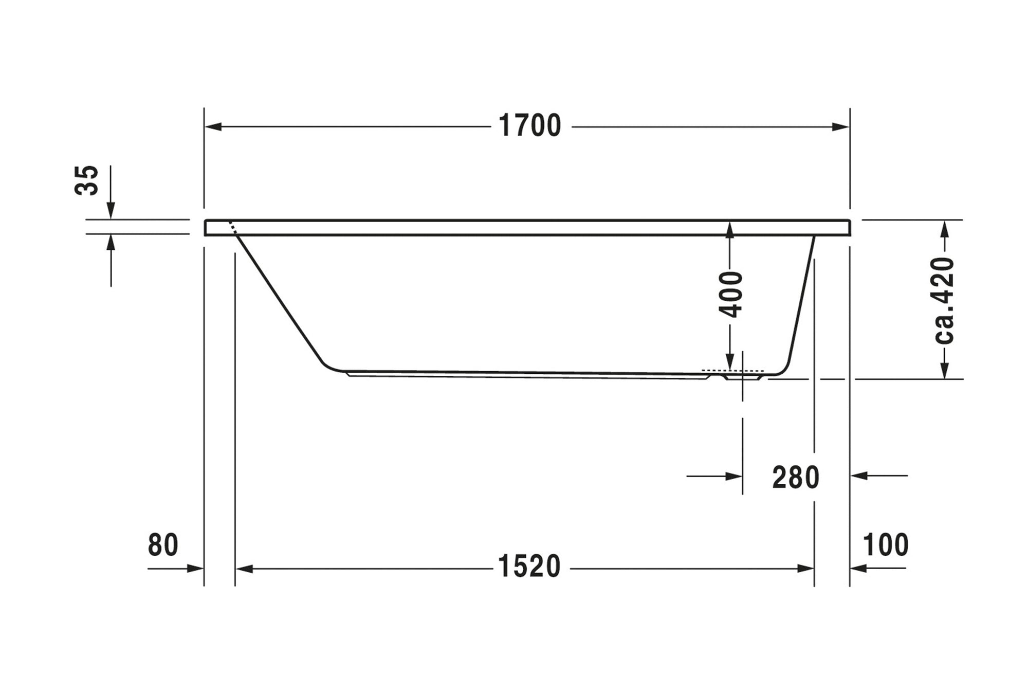 Baignoire rectangulaire Duravit DuraLavant, pour installation