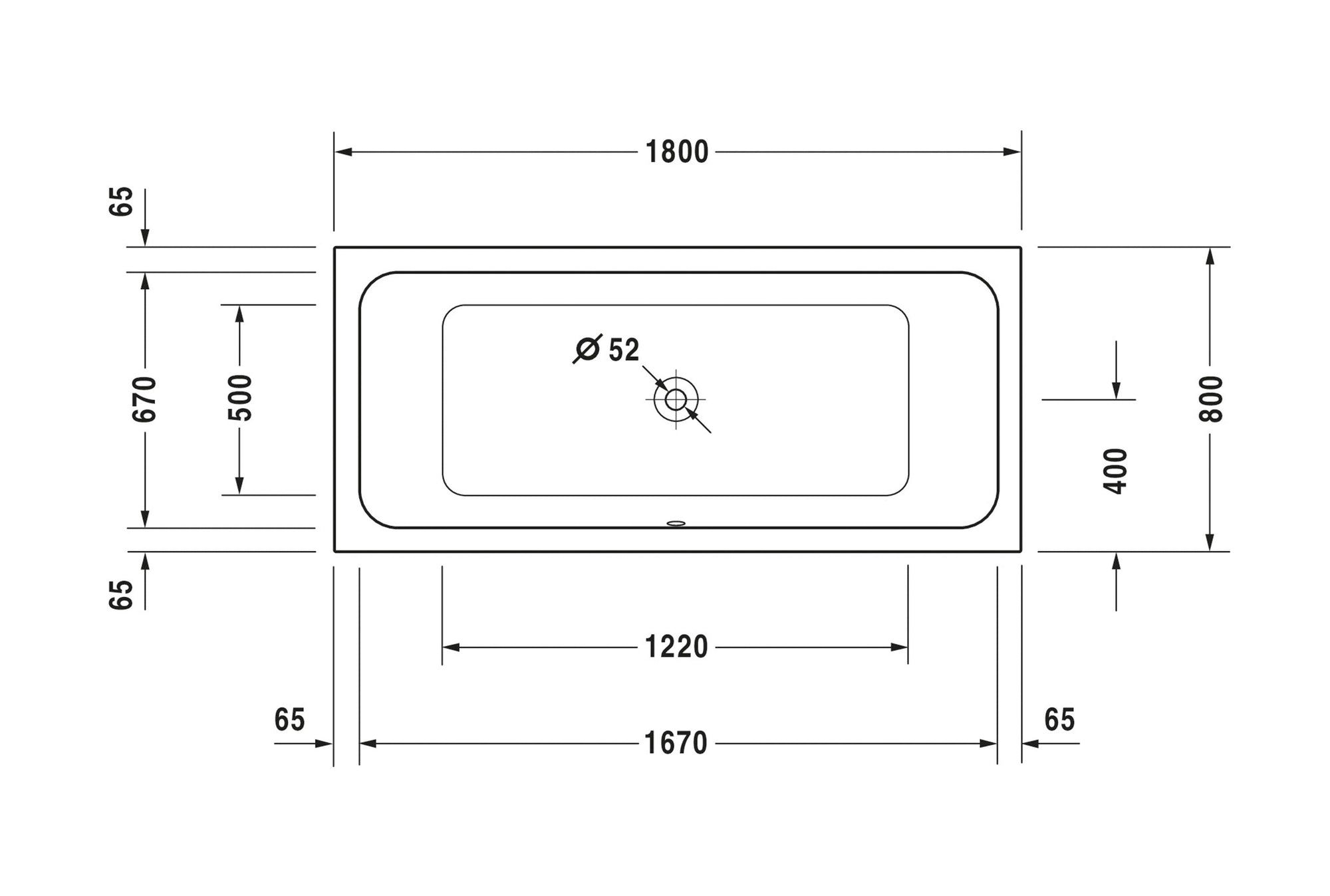 Baignoire rectangulaire Duravit DuraLavant, pour installation