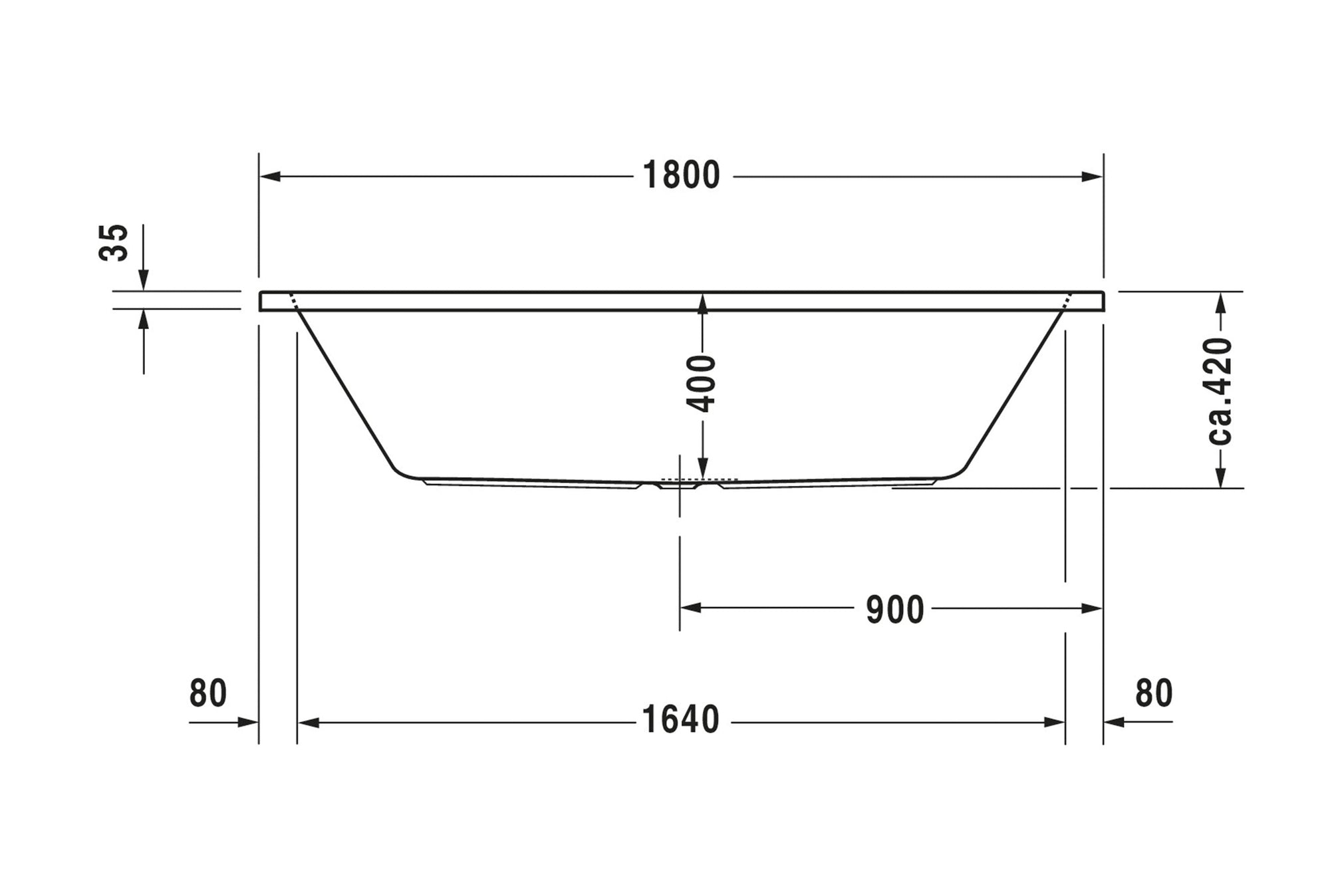 Baignoire rectangulaire Duravit DuraLavant, pour installation