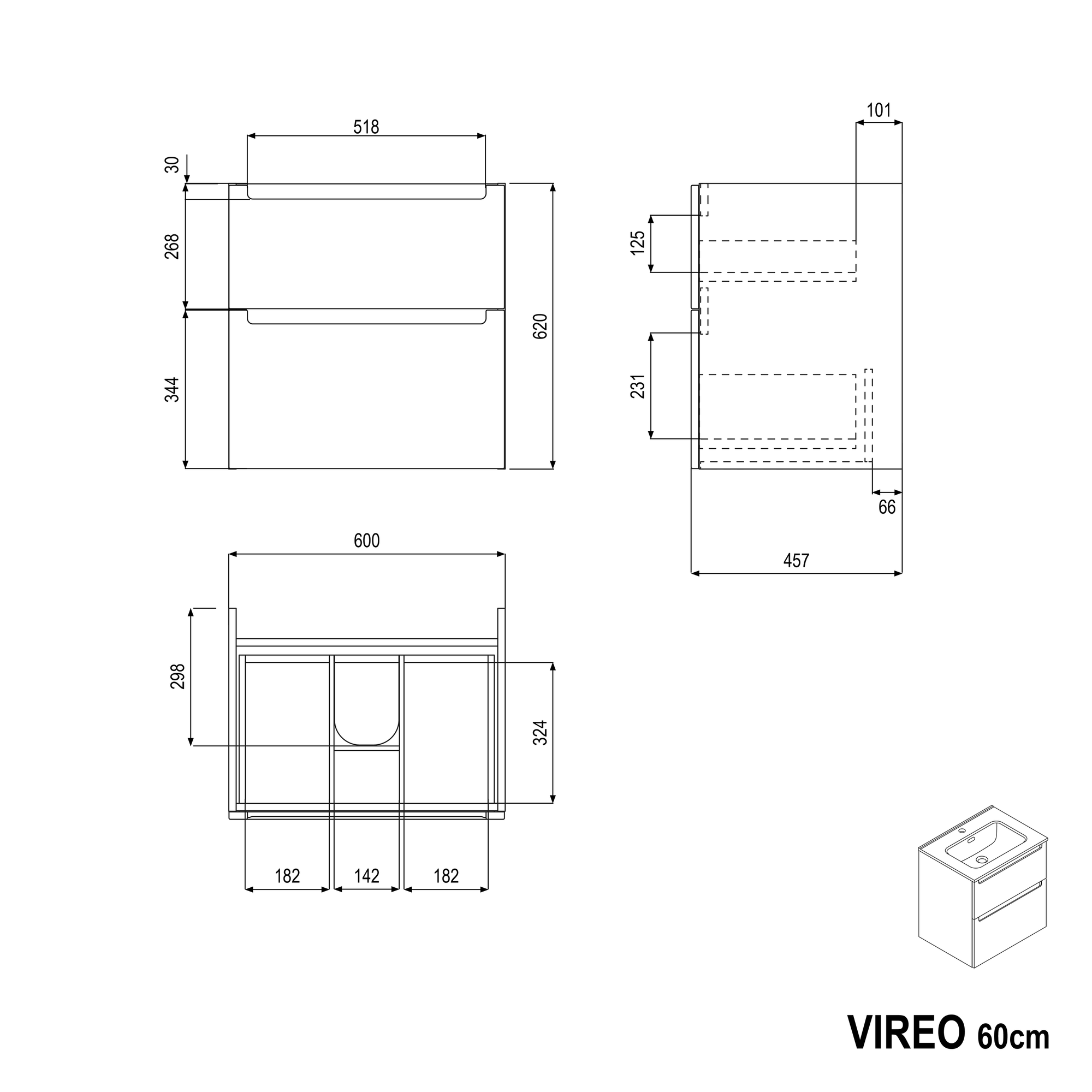 Ensemble de meubles de salle de bain VIREO 60 cm avec lavabo