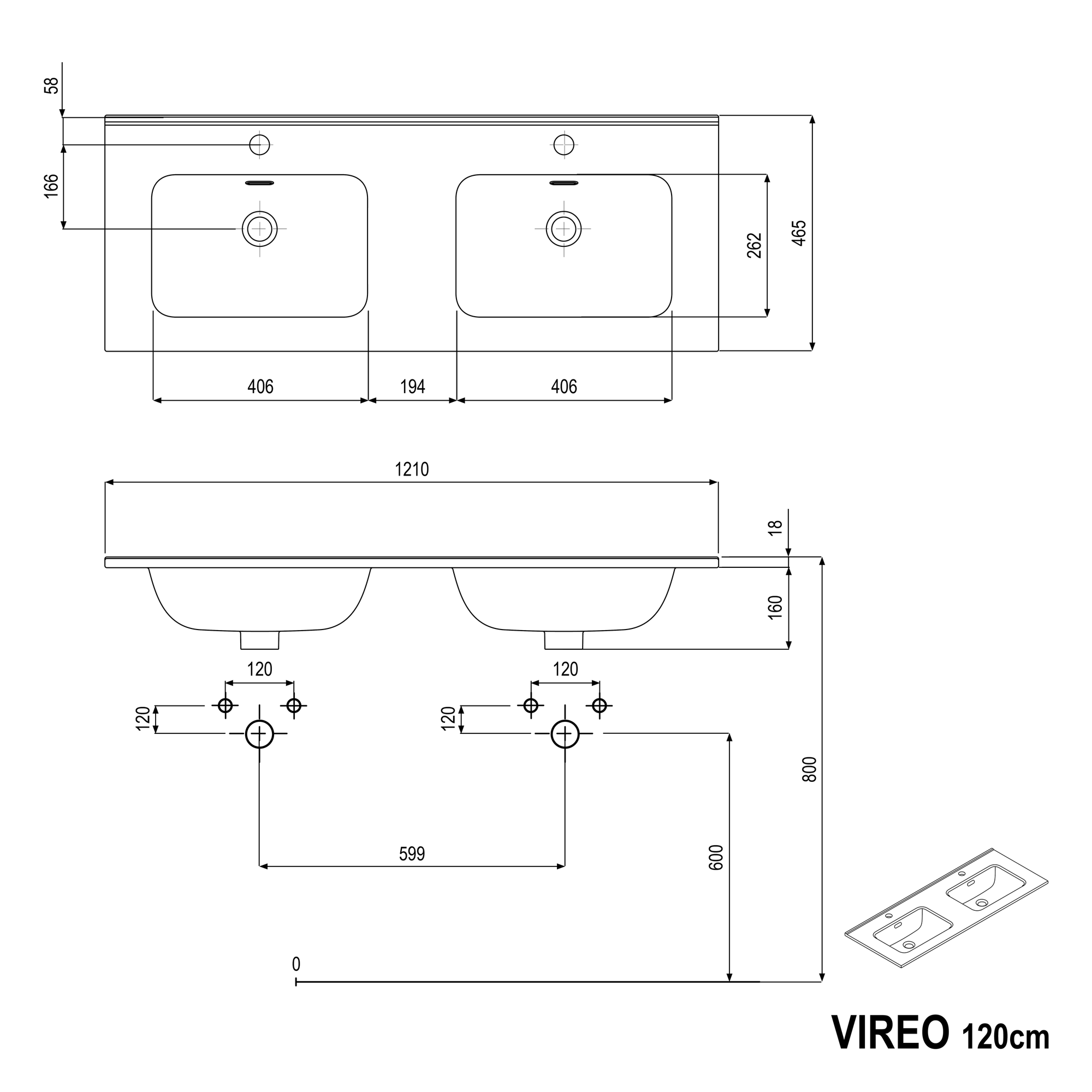 Ensemble de meubles de salle de bain VIREO 120 cm avec double vasque