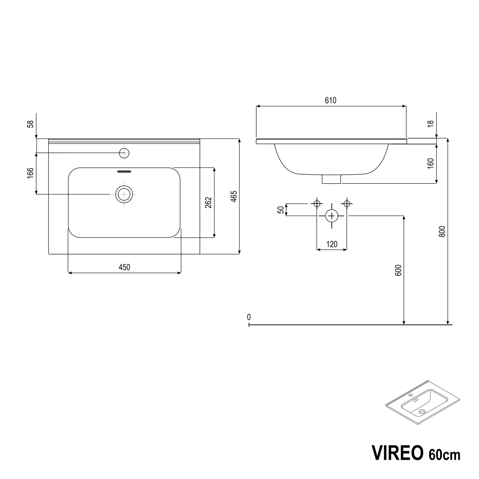 Ensemble de meubles de salle de bain VIREO 60 cm avec lavabo