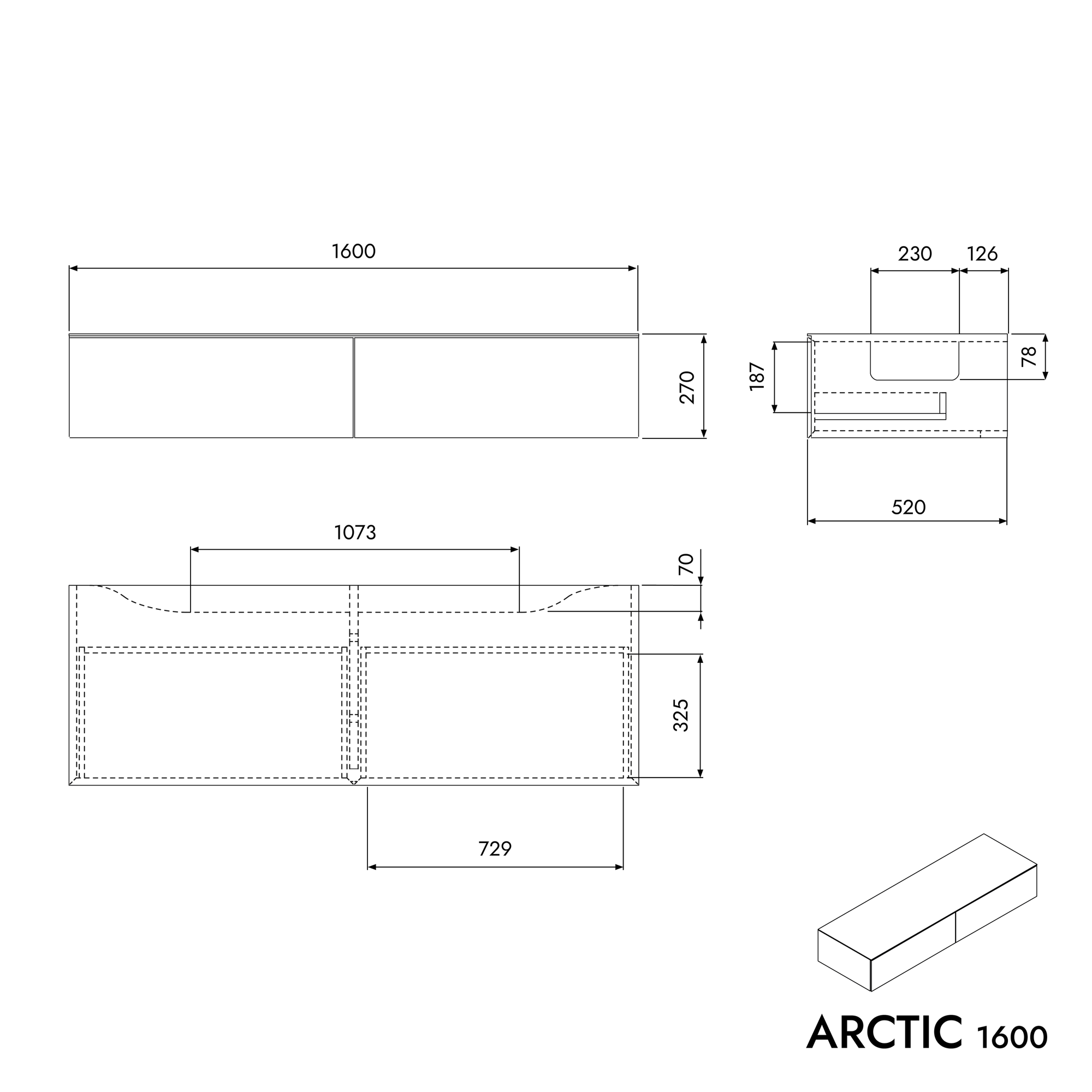 Meuble sous-lavabo ARCTIC 1600