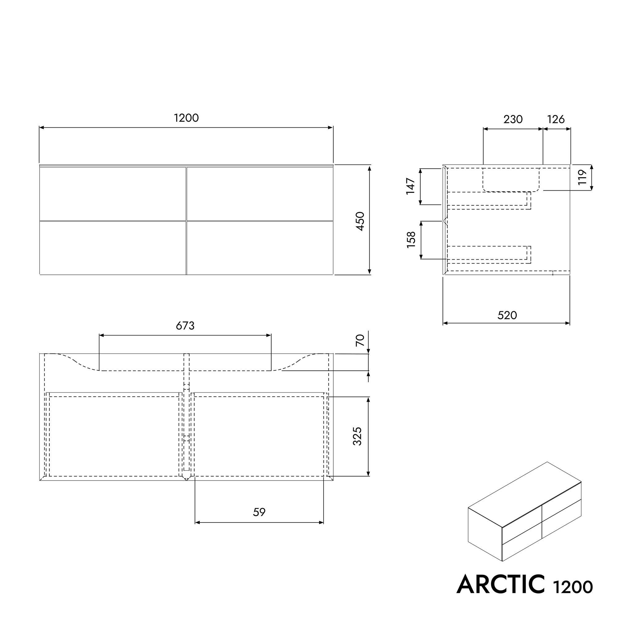 Meuble sous-lavabo ARCTIC 1200