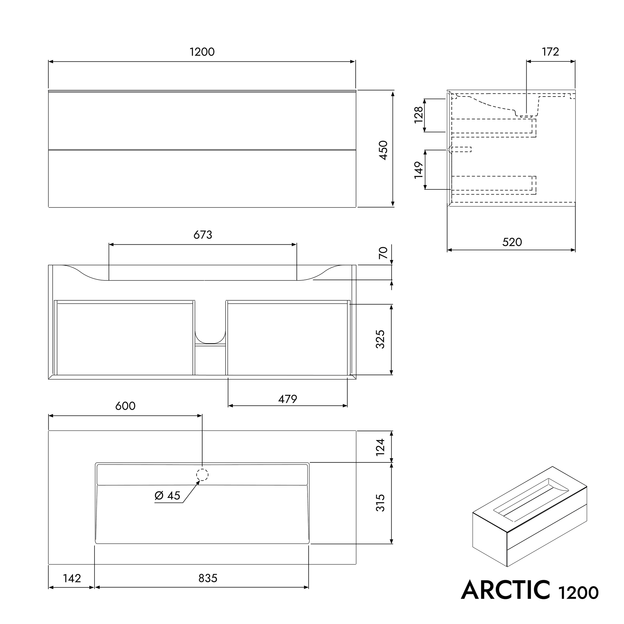 Meuble sous-lavabo ARCTIC 1200